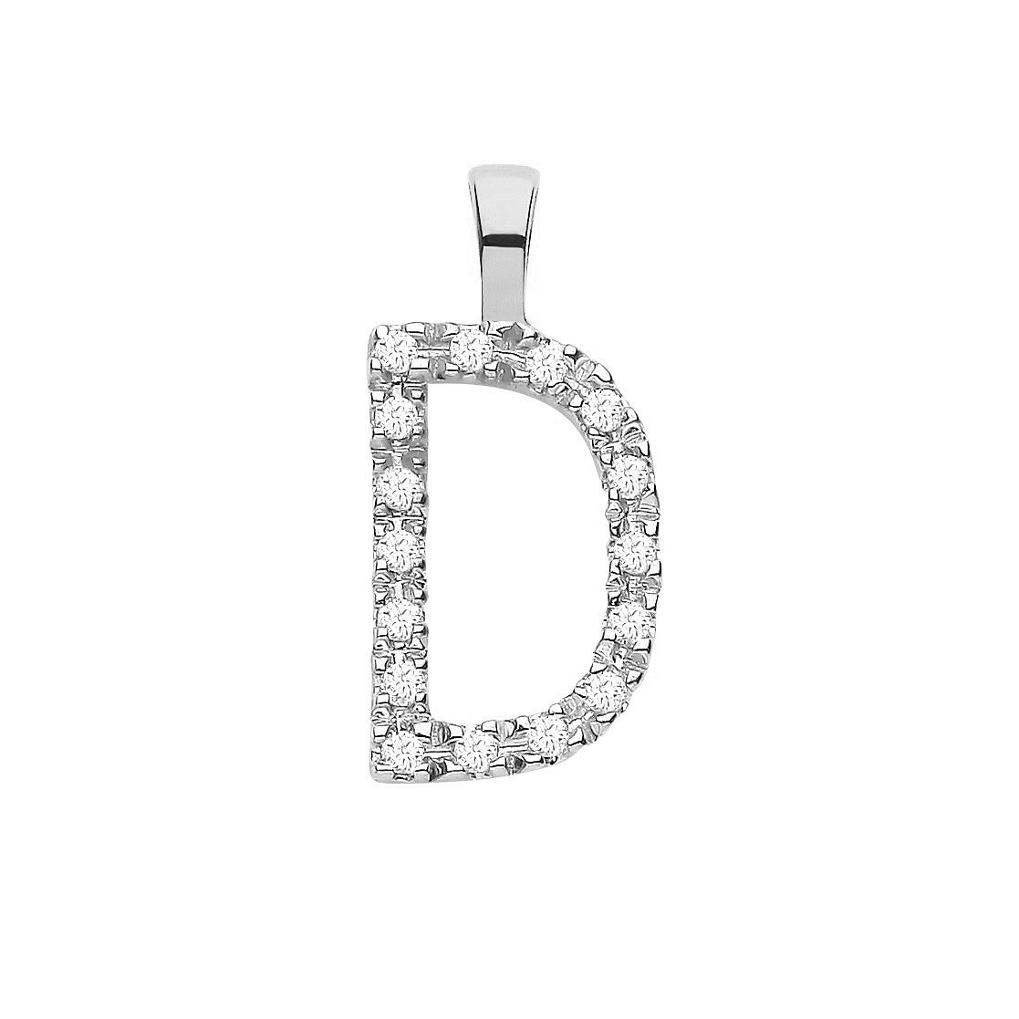 9ct White Gold 0.06ct Diamond D Initial - 9ct Gold