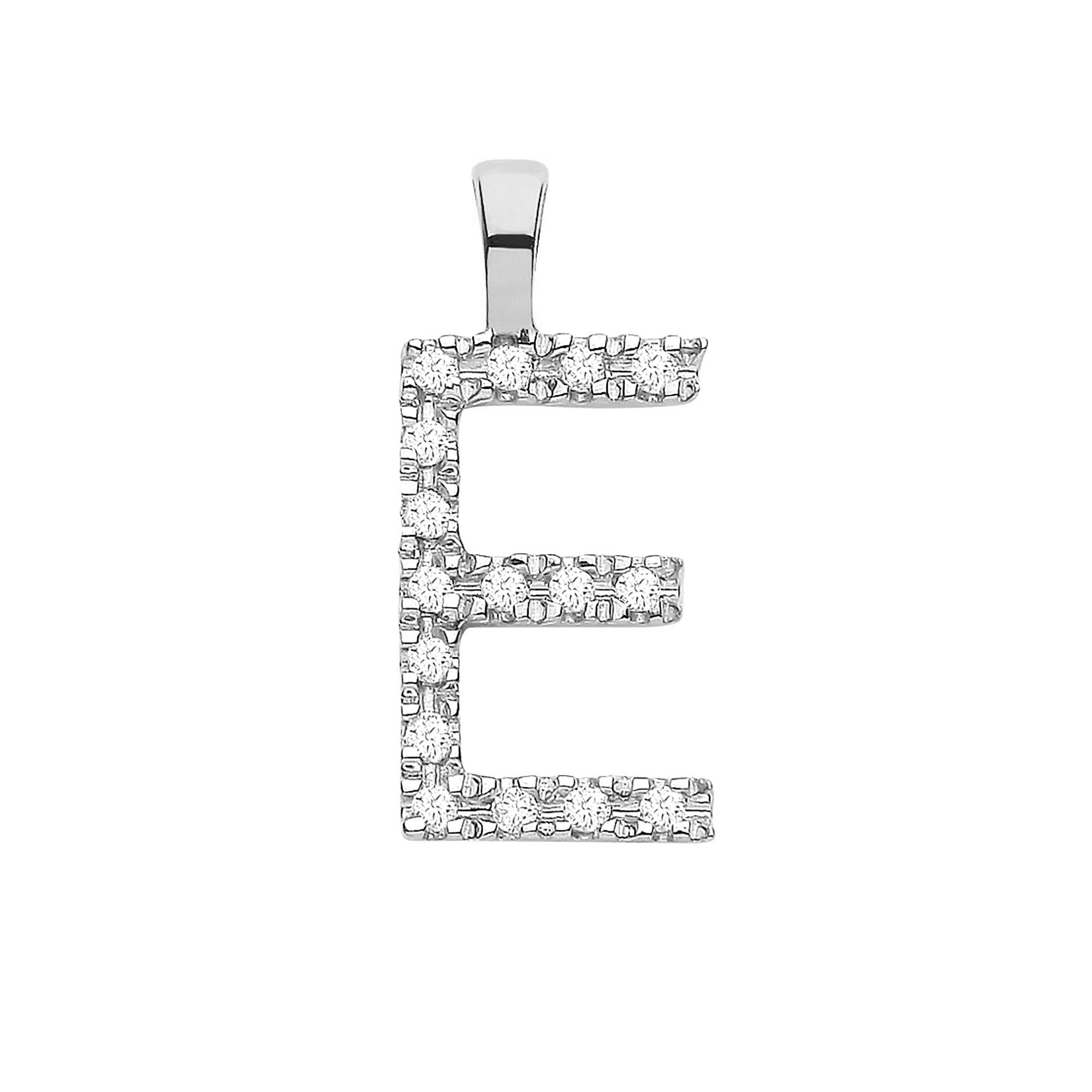 9ct White Gold 0.06ct Diamond E Initial - 9ct Gold