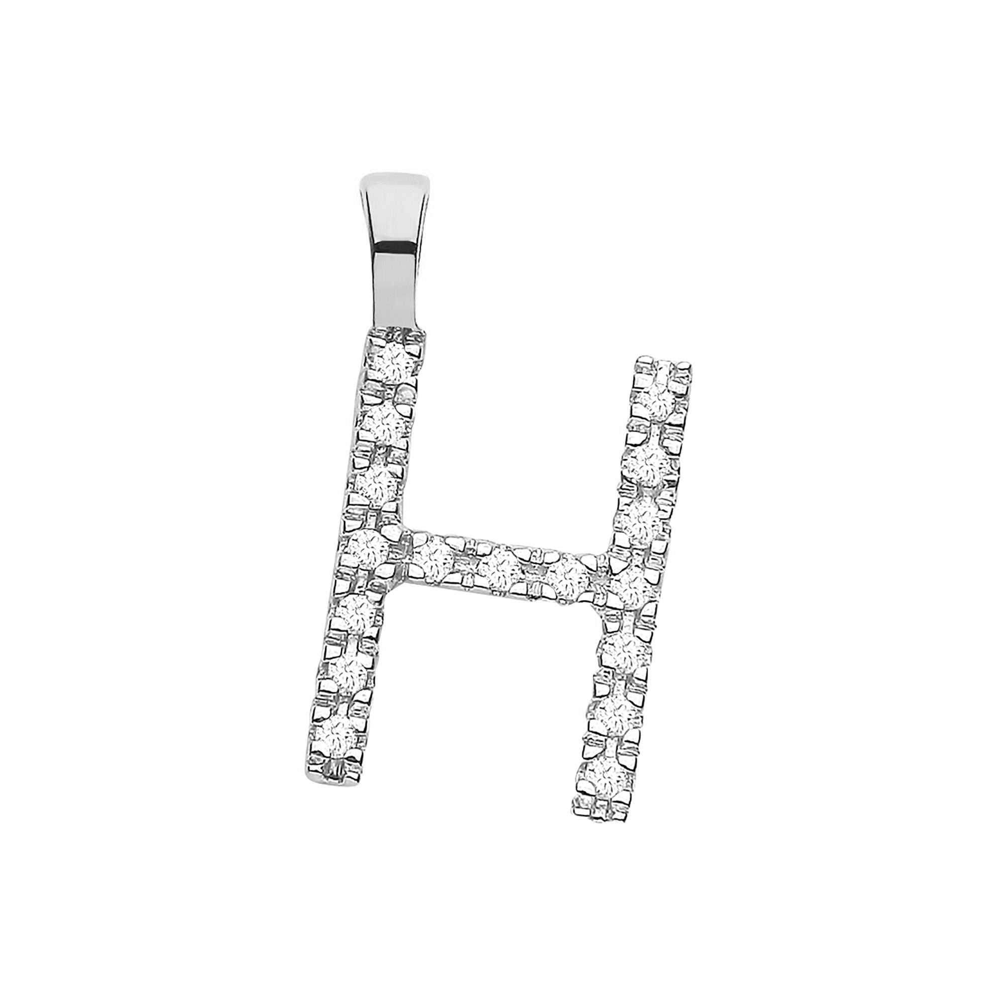 9ct White Gold 0.06ct Diamond H Initial - 9ct Gold