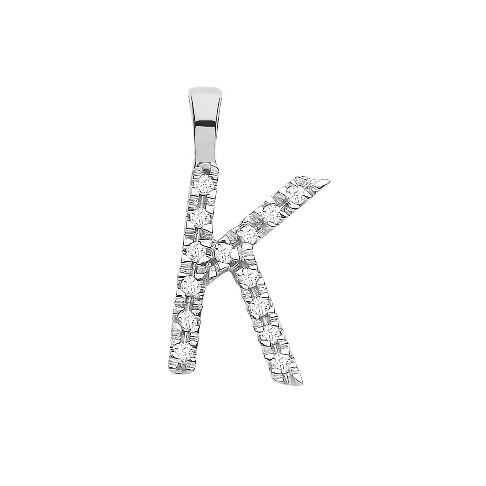 9ct White Gold 0.05ct Diamond K Initial - 9ct Gold