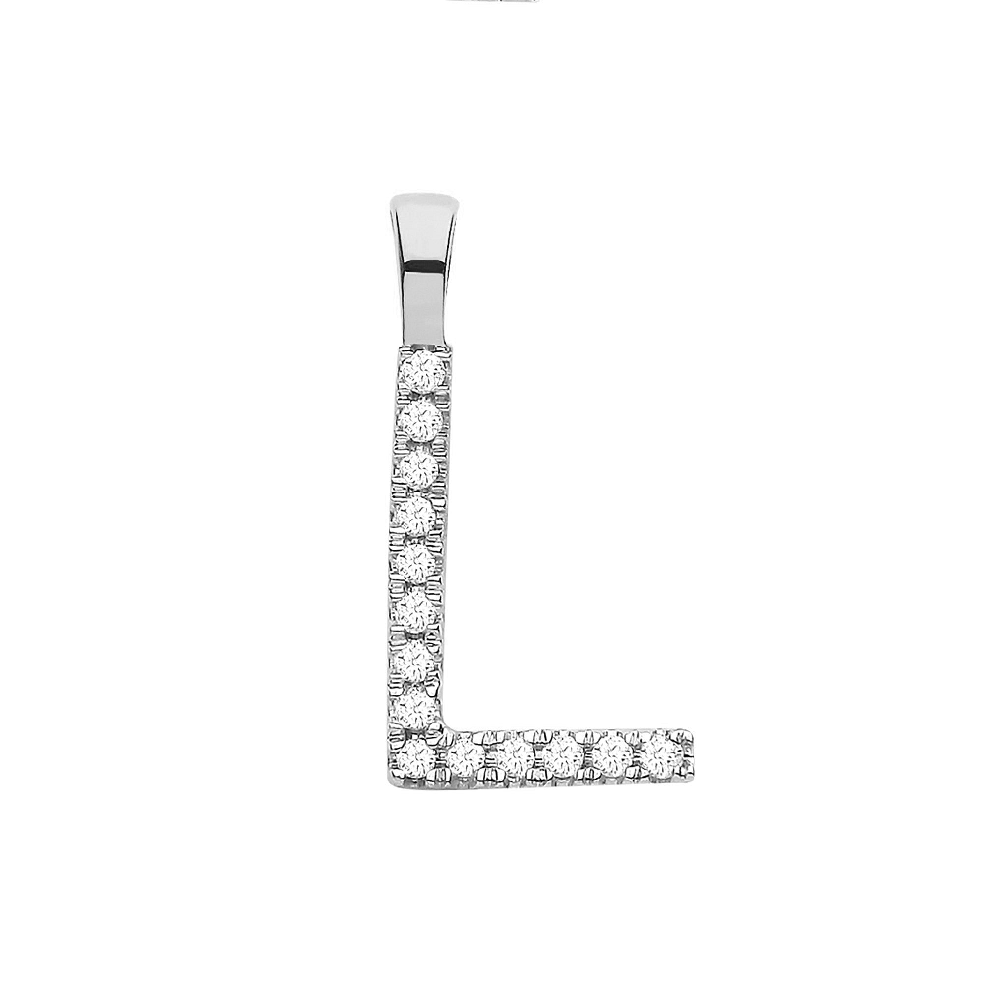 9ct White Gold 0.05ct Diamond L Initial - 9ct Gold