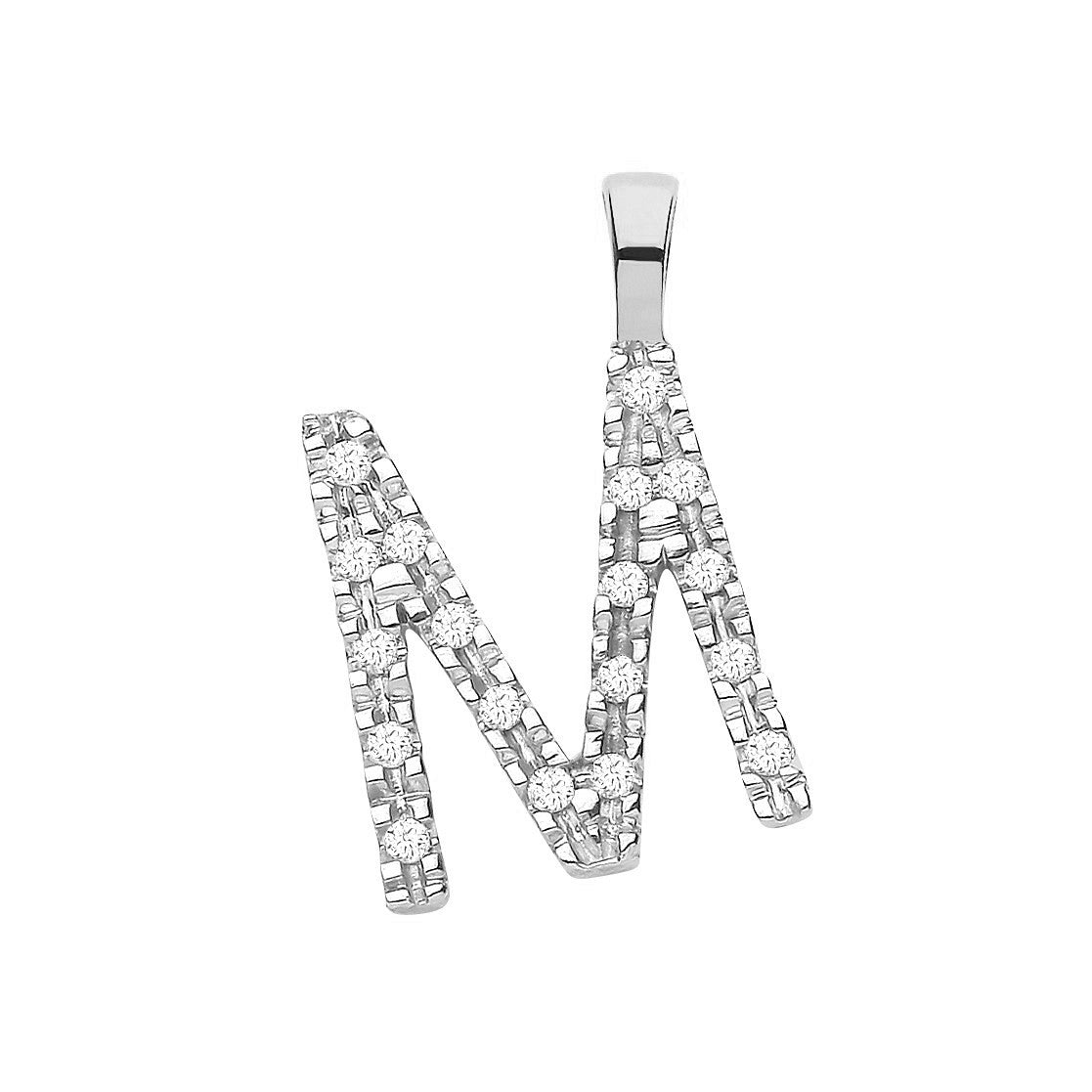 9ct White Gold 0.06ct Diamond M Initial - 9ct Gold