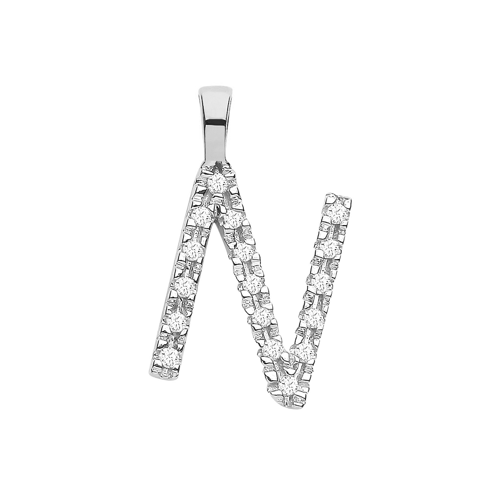 9ct White Gold 0.05ct Diamond N Initial - 9ct Gold