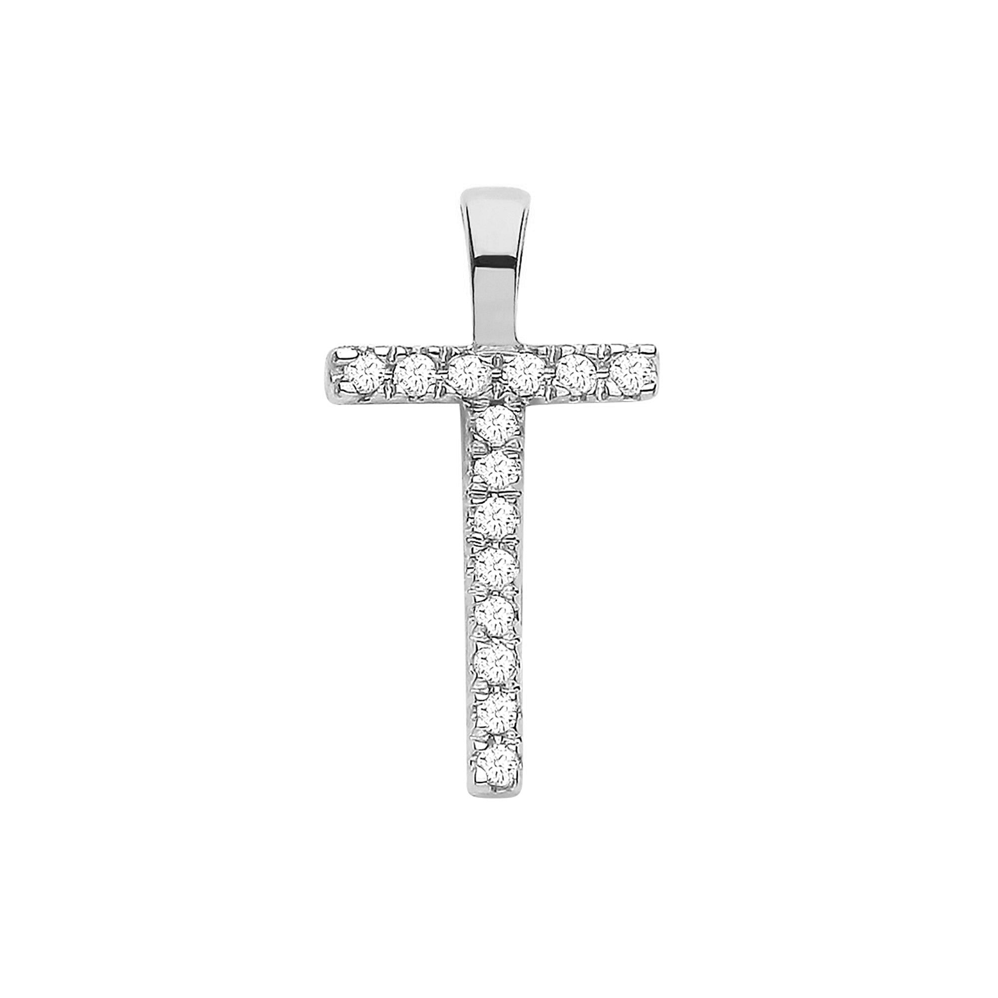 9ct White Gold 0.05ct Diamond T Initial - 9ct Gold
