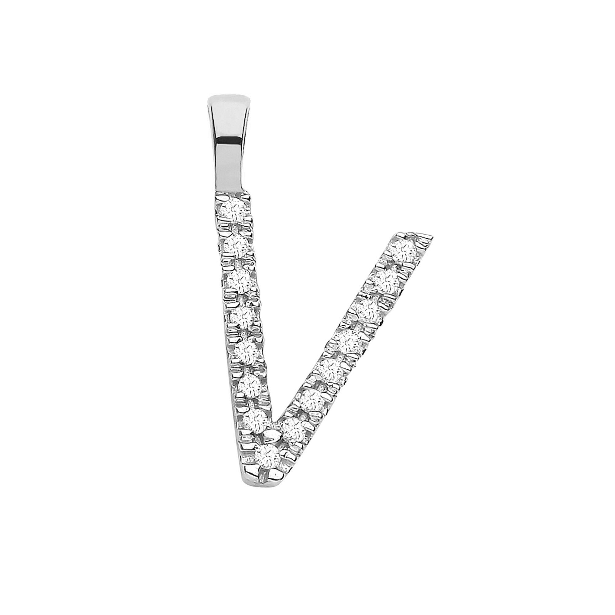 9ct White Gold 0.05ct Diamond V Initial - 9ct Gold