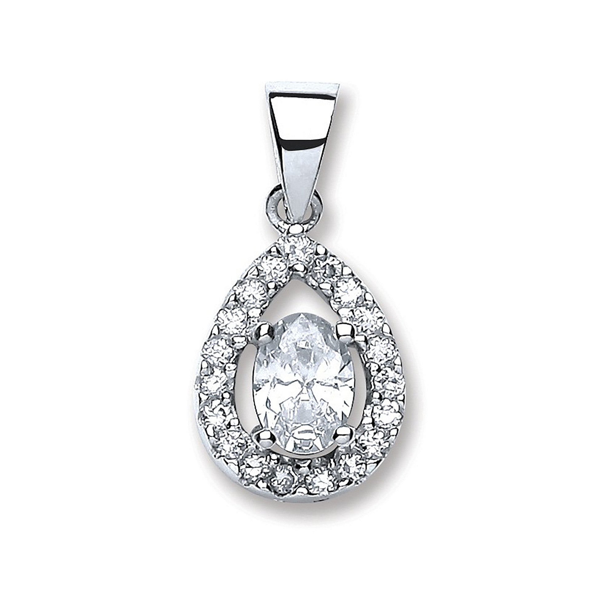 Silver Pear Shape Cubic Zirconia Pendant - Silver
