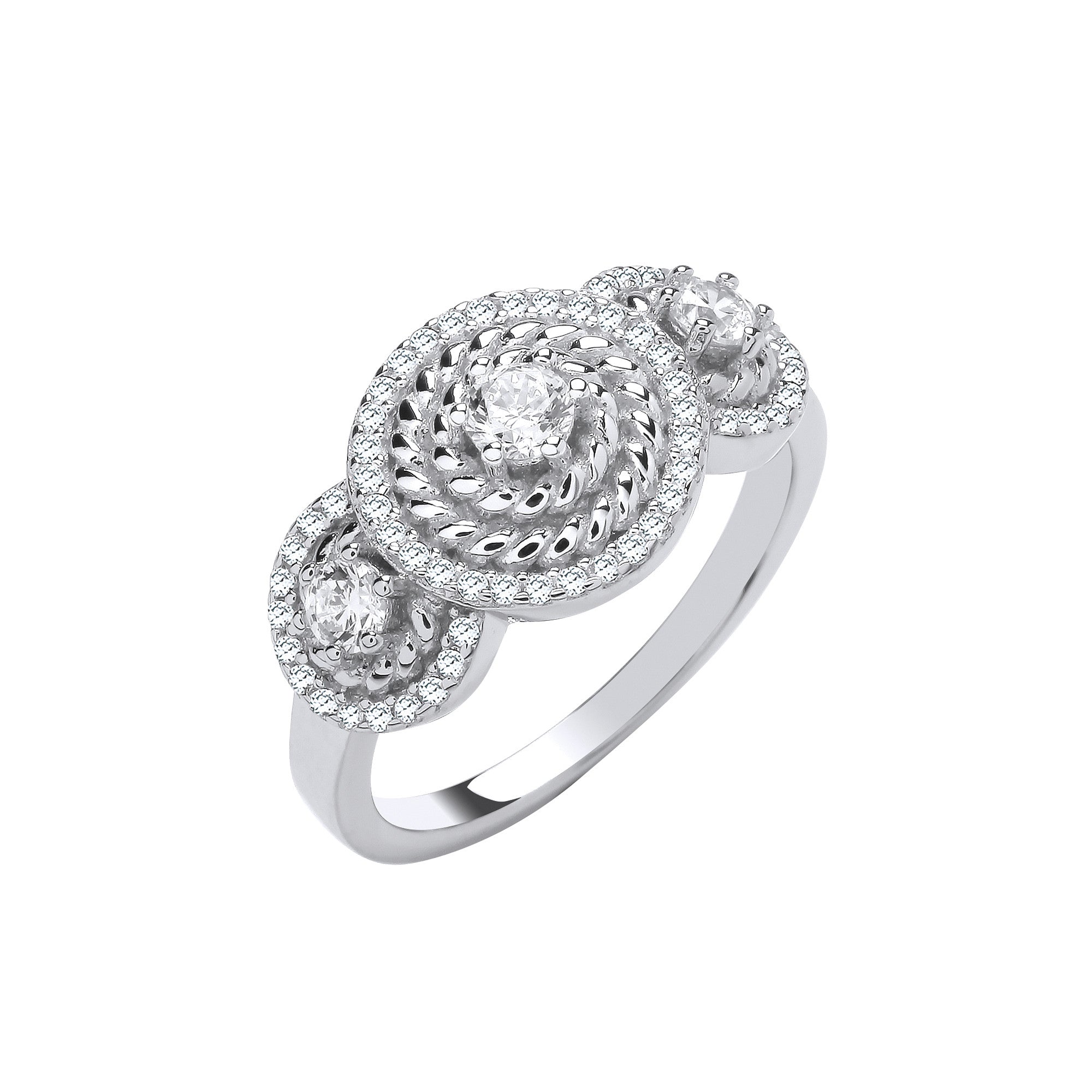 Silver Trilogy Halo Cubic Zirconia Ring - Silver