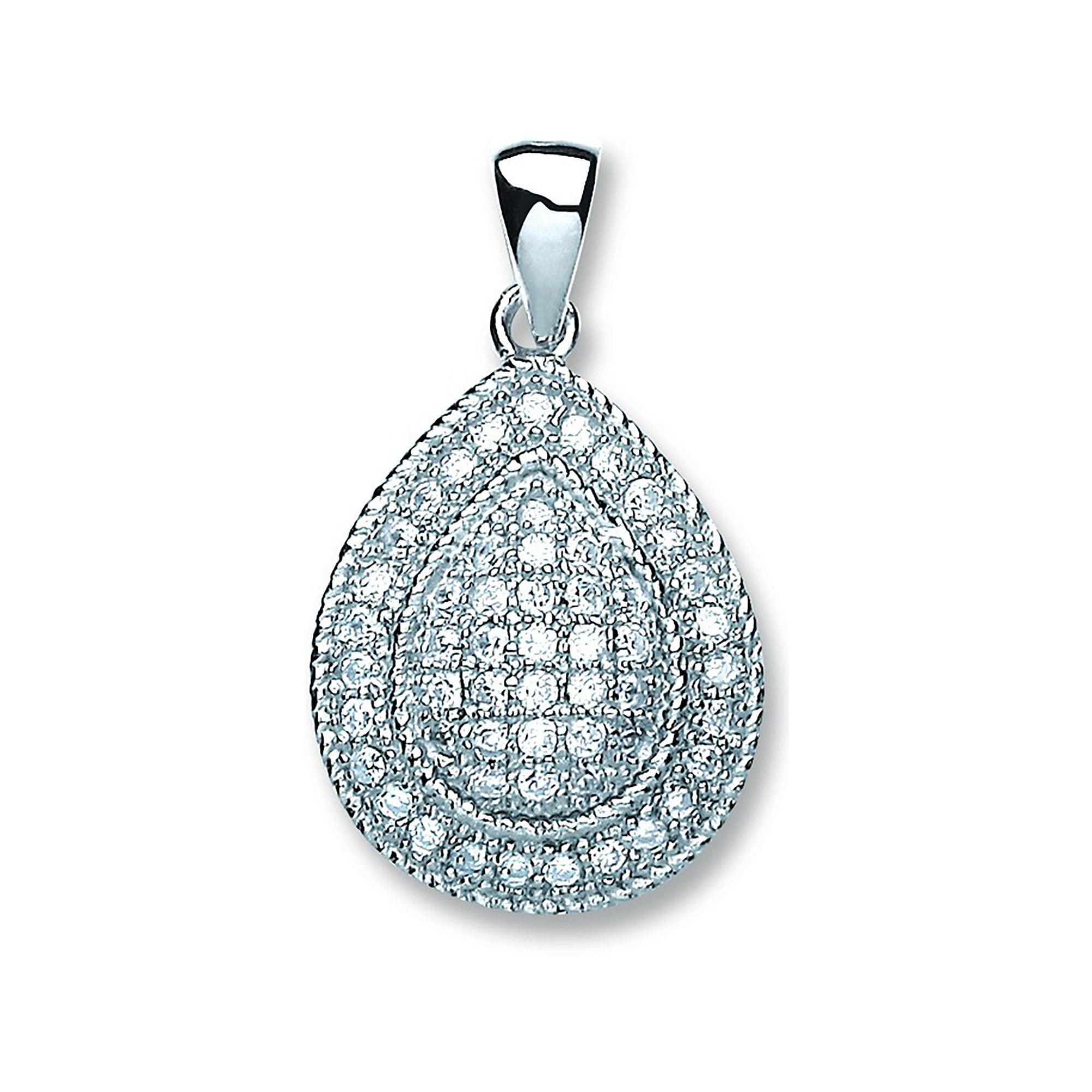 Silver Large Pear Shape Cubic Zirconia Pendant - Silver
