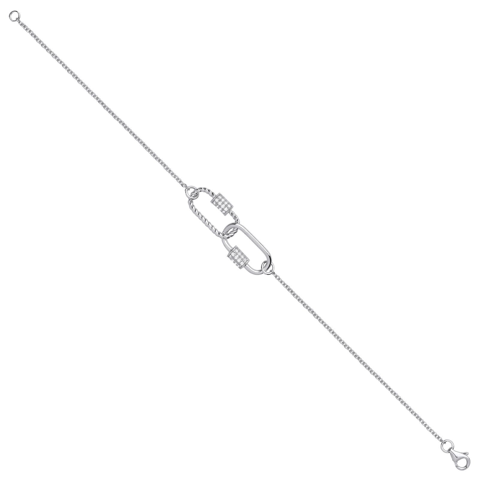 Silver Paper Clip CZ Ladies Bracelet
