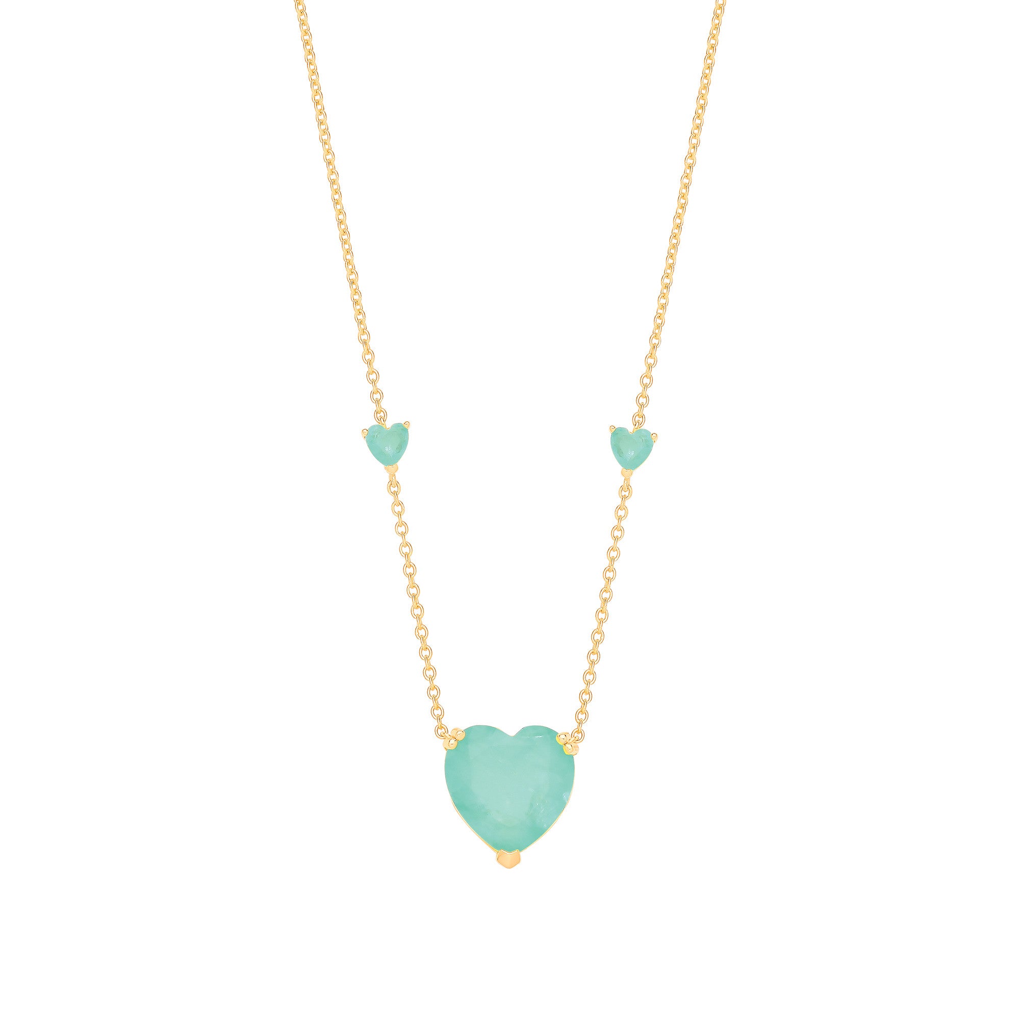 Silver Yellow Gold Plated, Green Heart Necklace - Silver