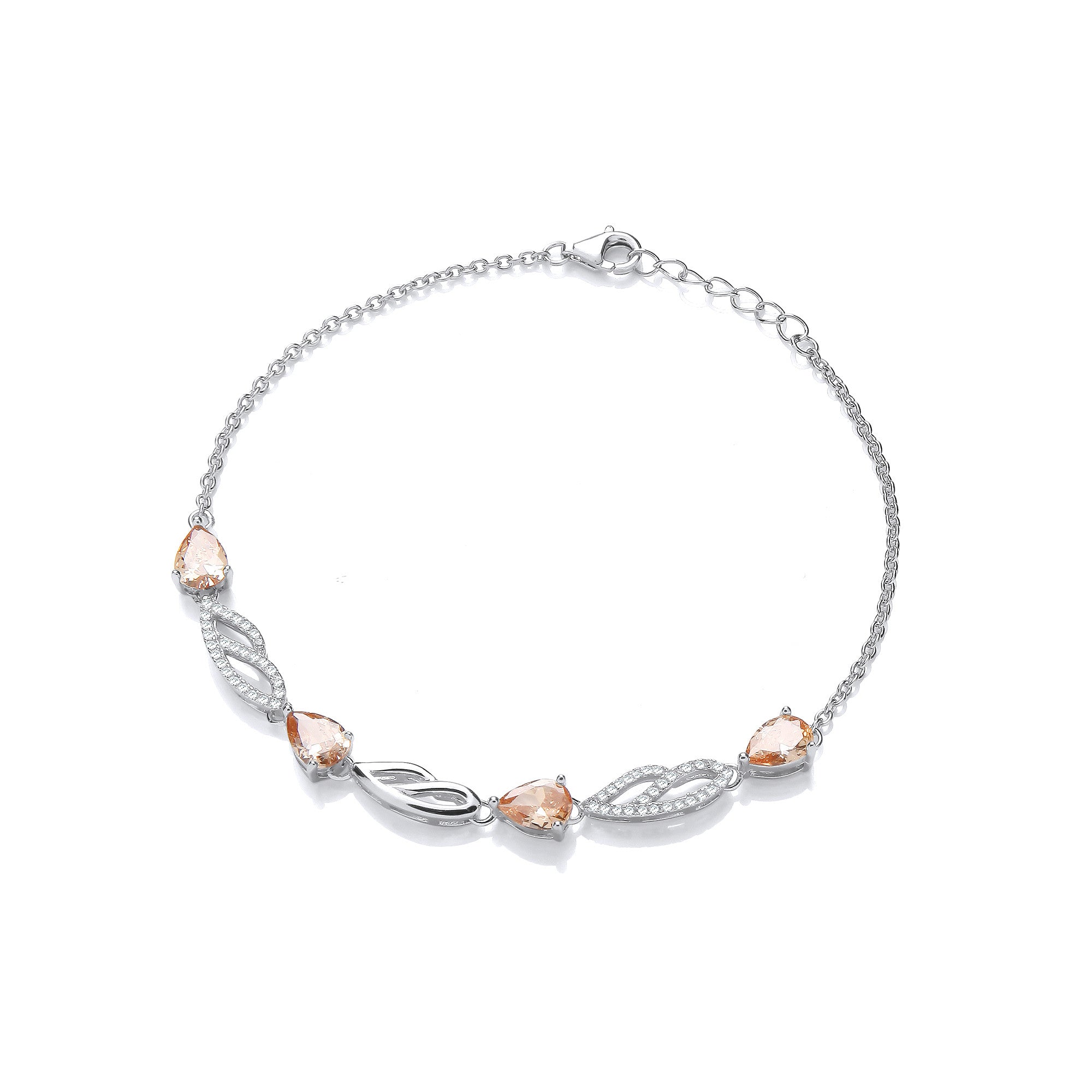 Champagne & Clear Cubic Zirconias Ladies Silver Bracelet - Silver