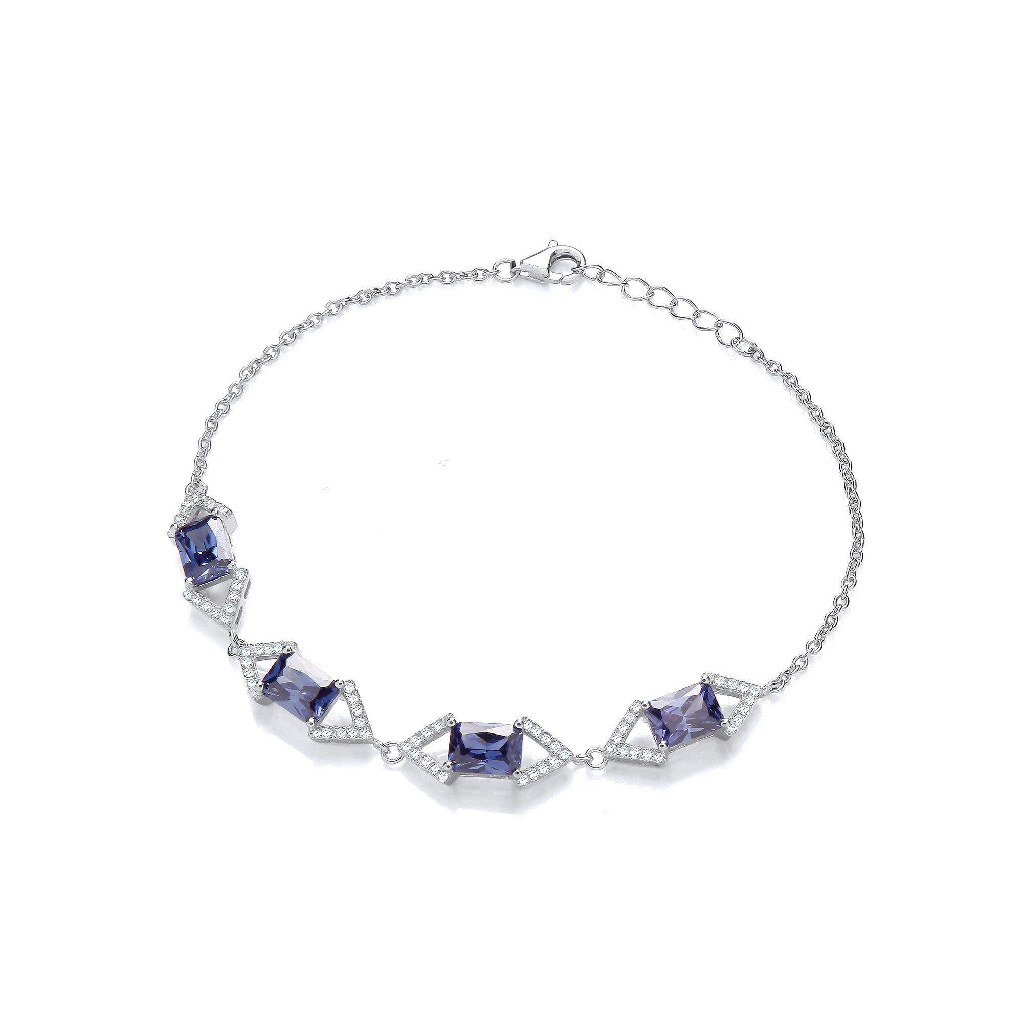 Tanzanite & Clear Cubic Zirconias Ladies Silver Bracelet - Silver