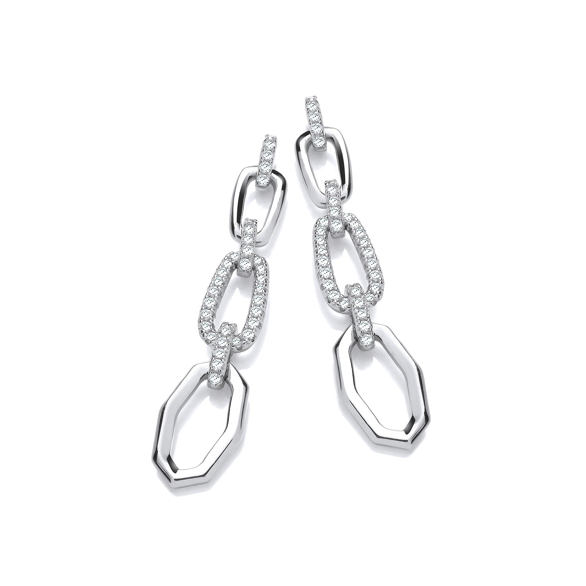 Hollow Links Cubic Zirconia Drop Earrings - Silver