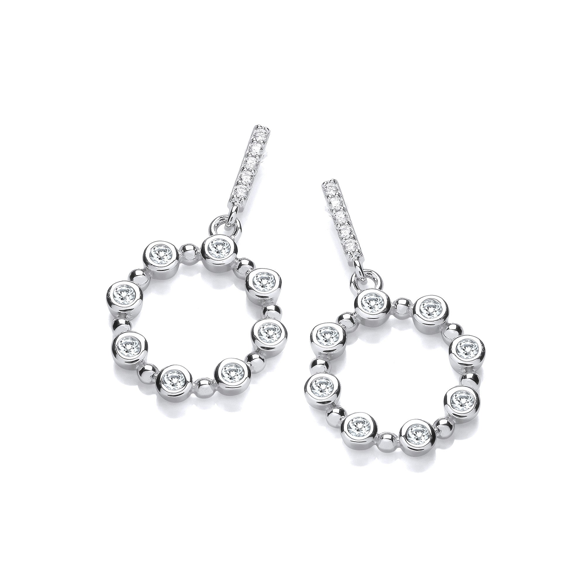 Silver Rubover Cubic Zirconias Circle of Life Drop Earrings