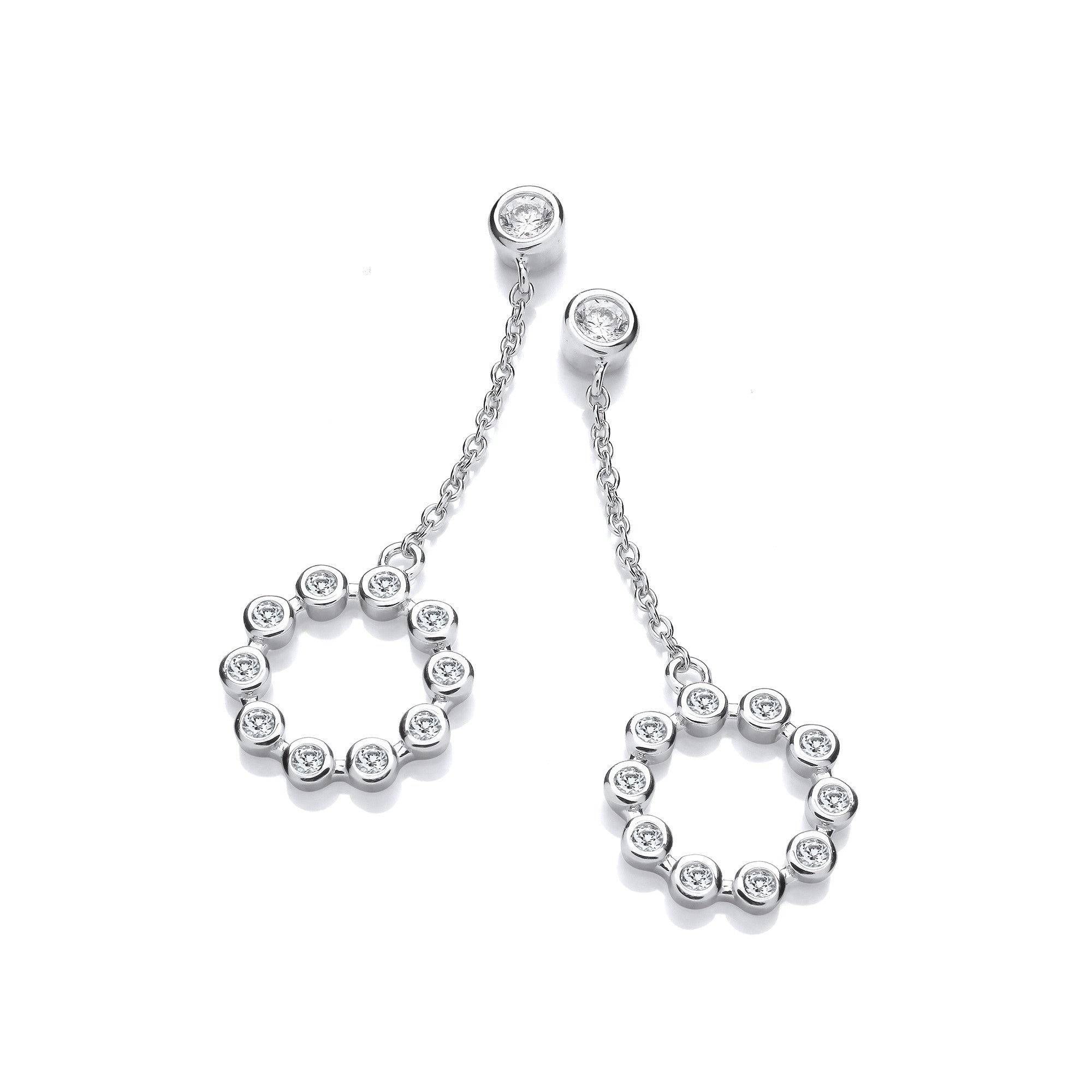 Rubover Cubic Zirconias Circle of Life Chain Drop Earrings - Silver