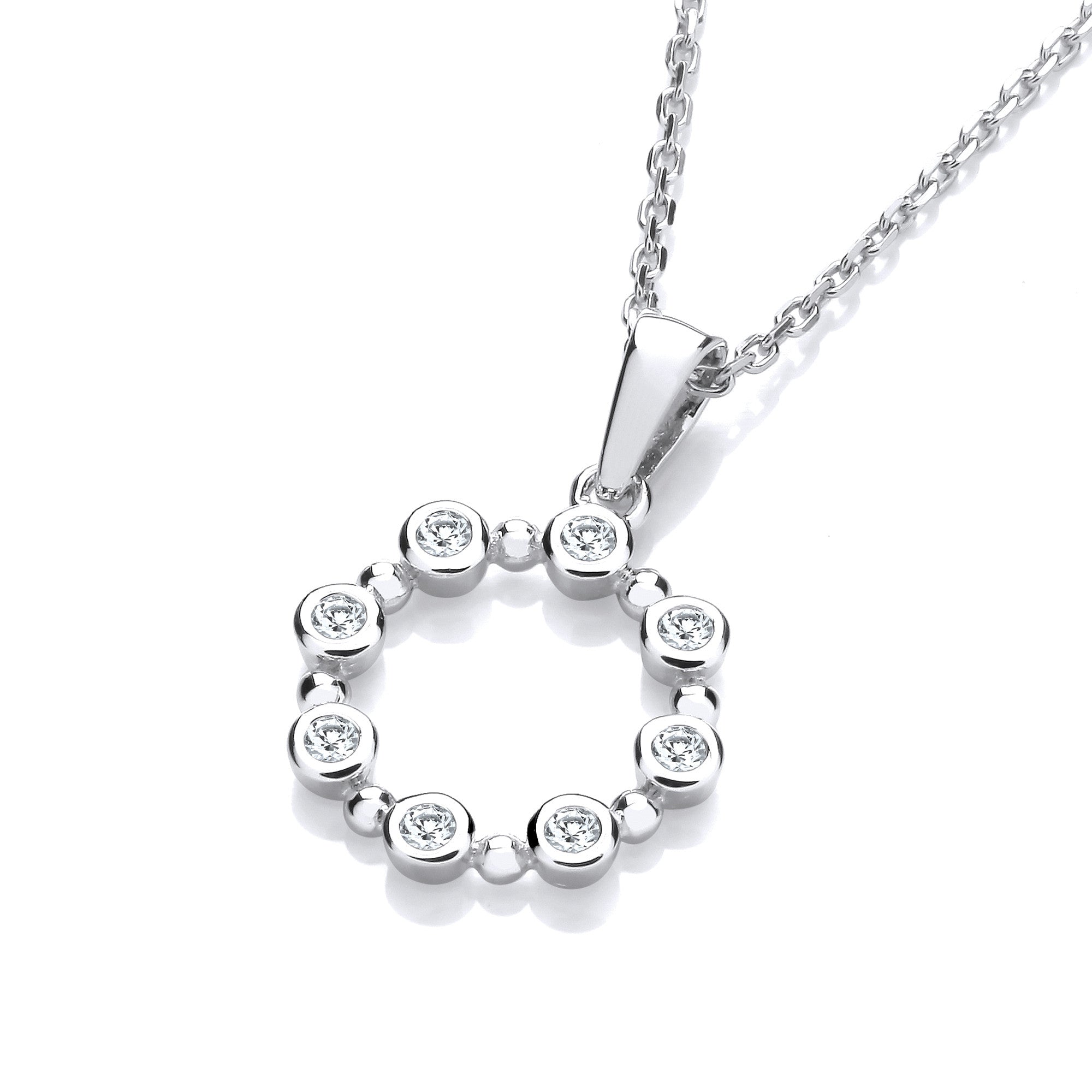 Silver Rubover Cubic Zirconias Circle Pendant with Chain - Silver