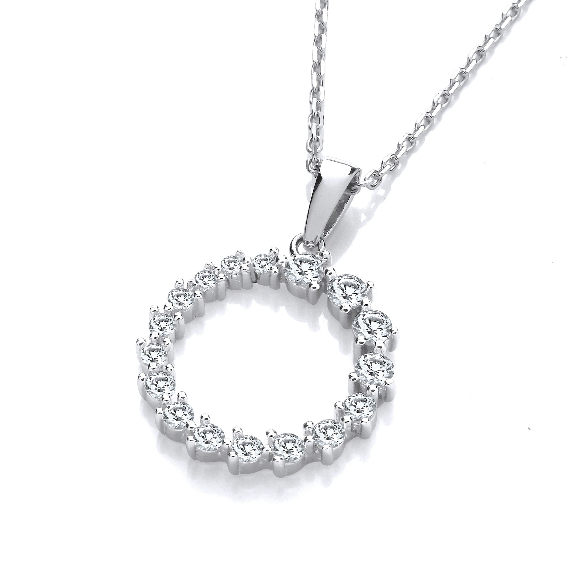 Graduated Cubic Zirconias Circle of Life Pendant with Chain - Silver