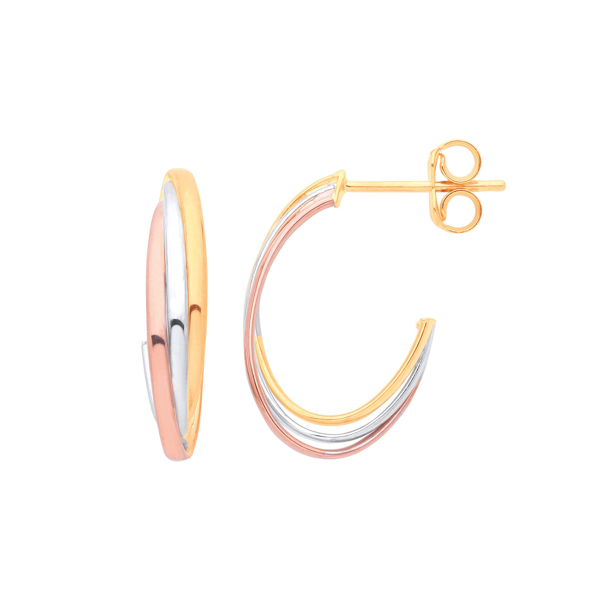 Yellow White & Rose Gold Russian Drop Earrings - 9ct Gold