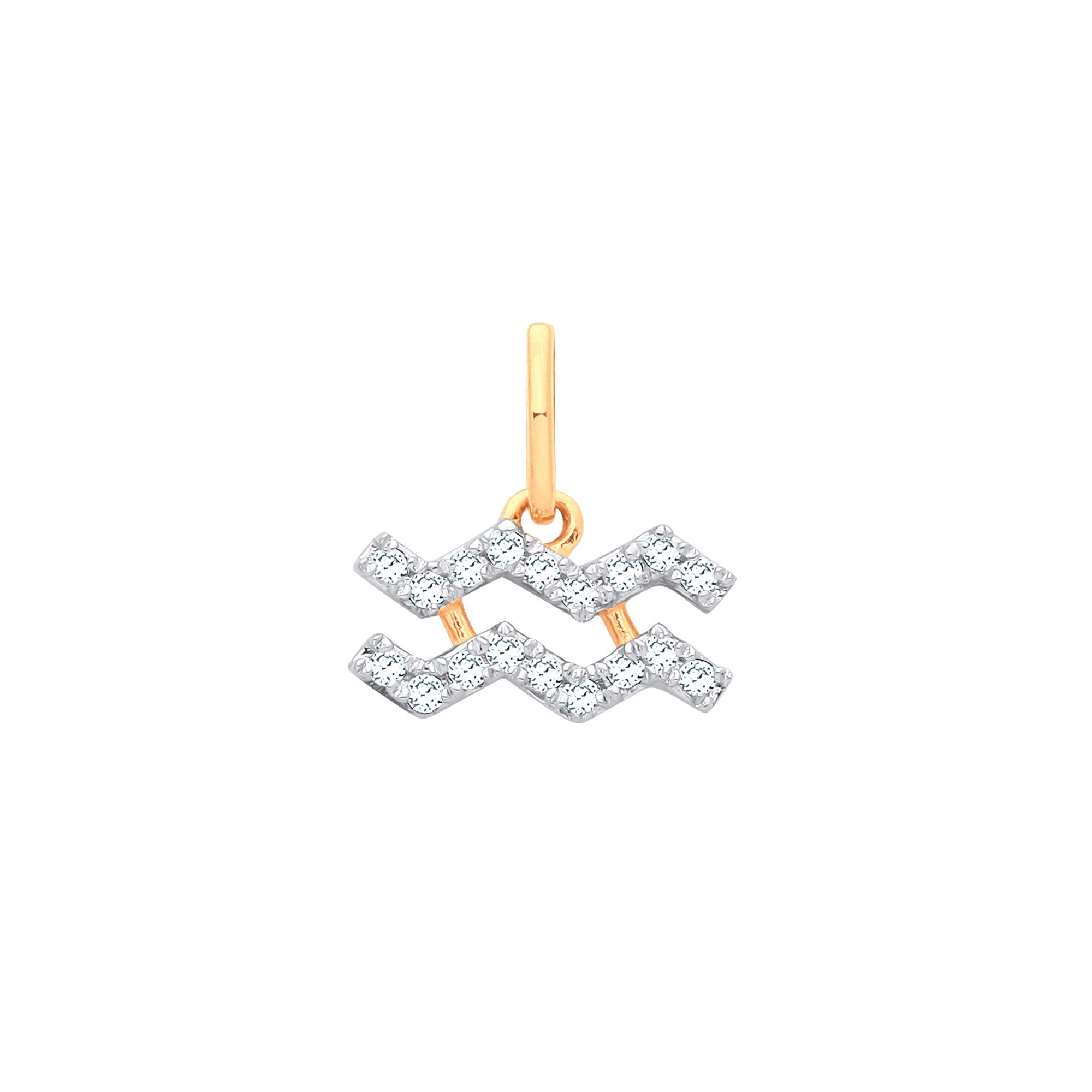 9ct Yellow Gold Aquarius Zodiac 0.10ct pendant - 9ct Gold
