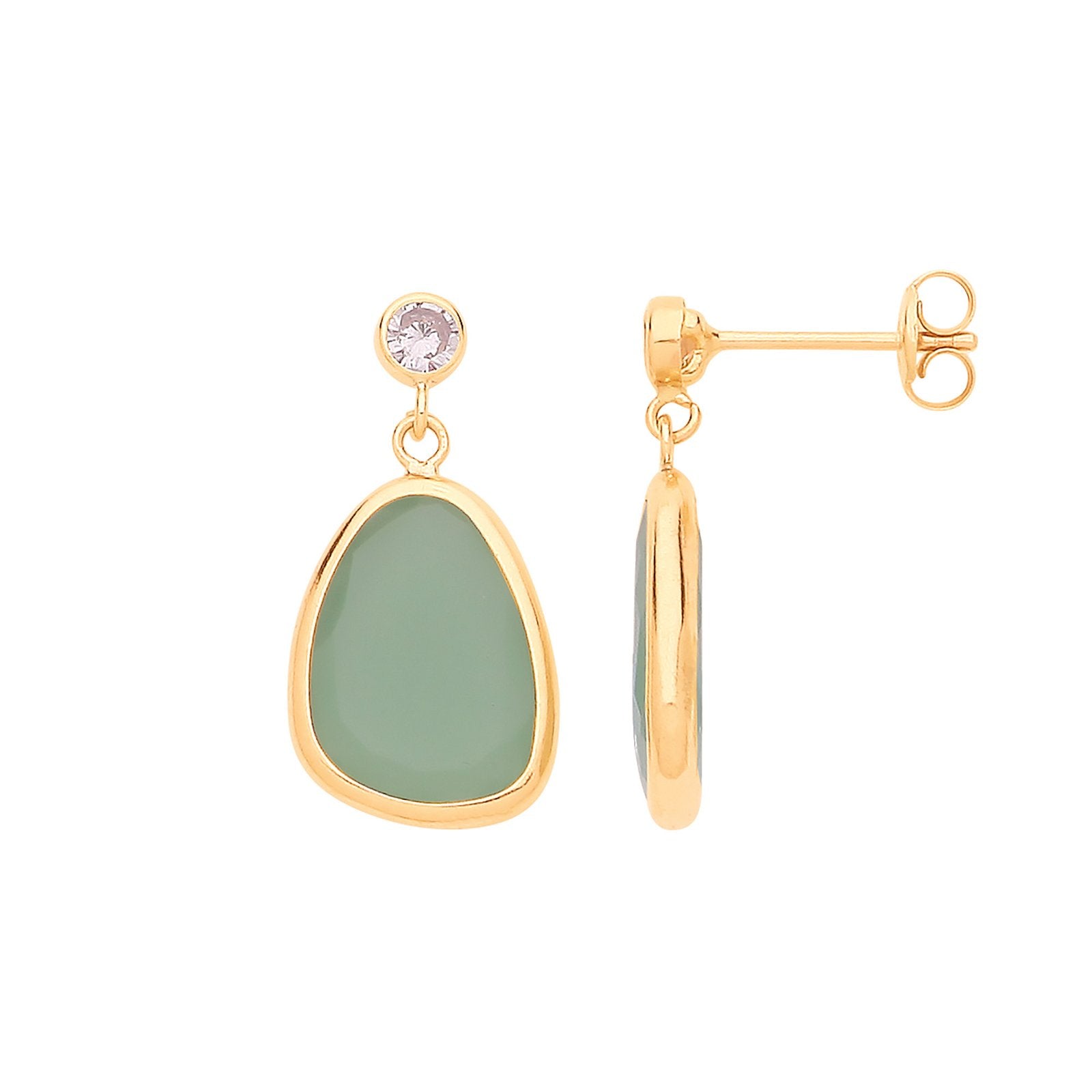 9ct Y/G CZ and Green Glass Drop Studs