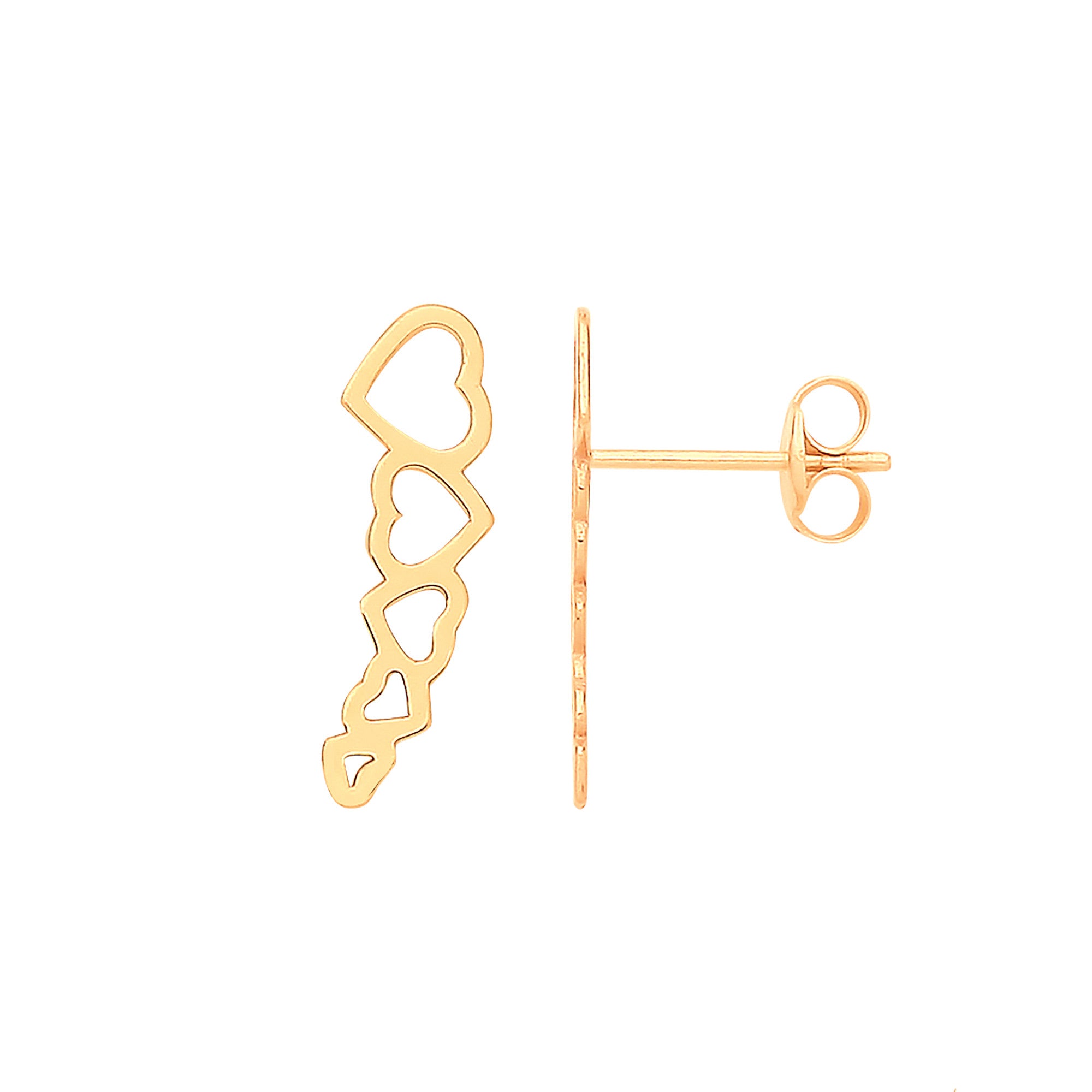 9ct Yellow Gold Graduated Hearts Studs - 9ct Gold