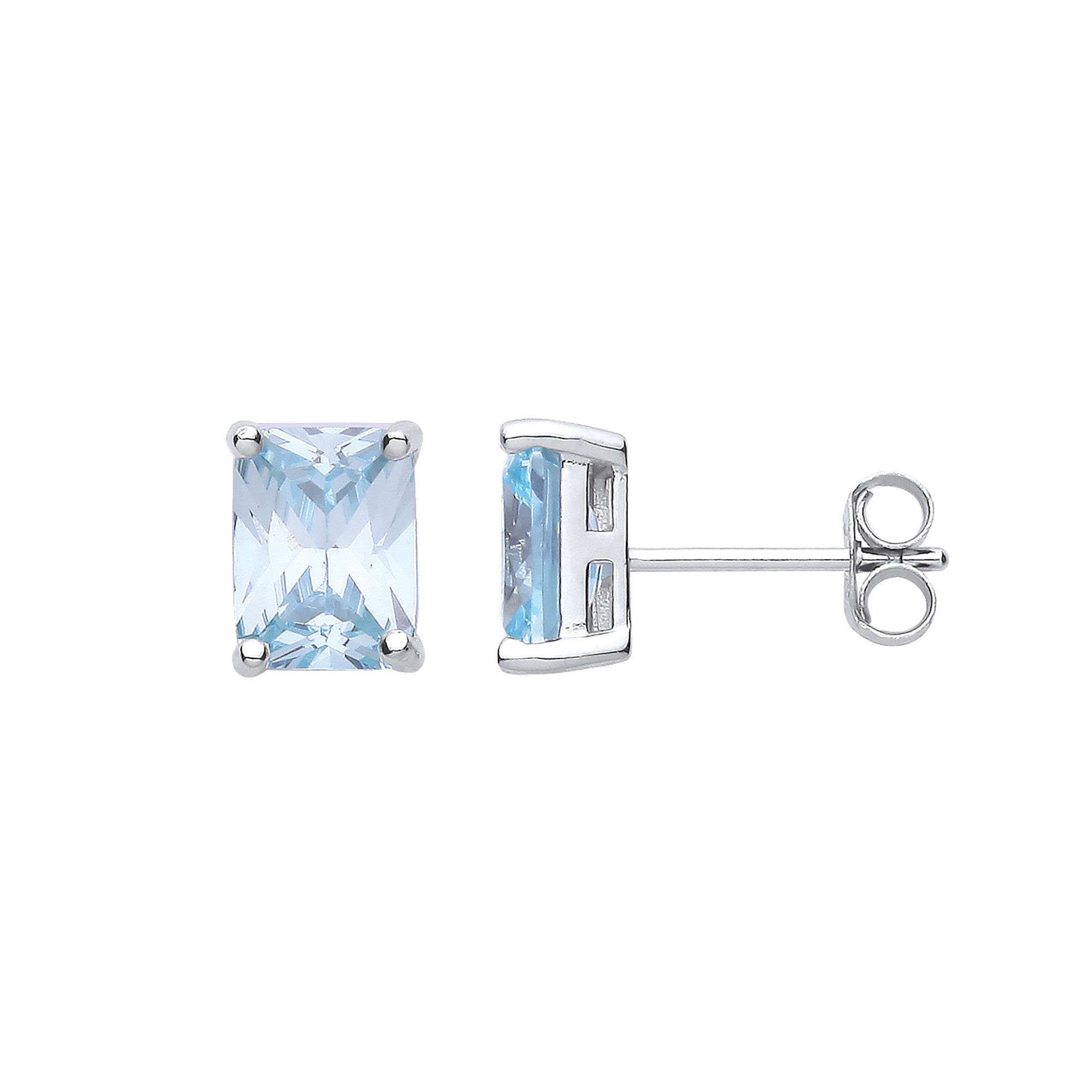 Silver BLUE Cubic Zirconia Emerald Cut Stud Earrings - Silver