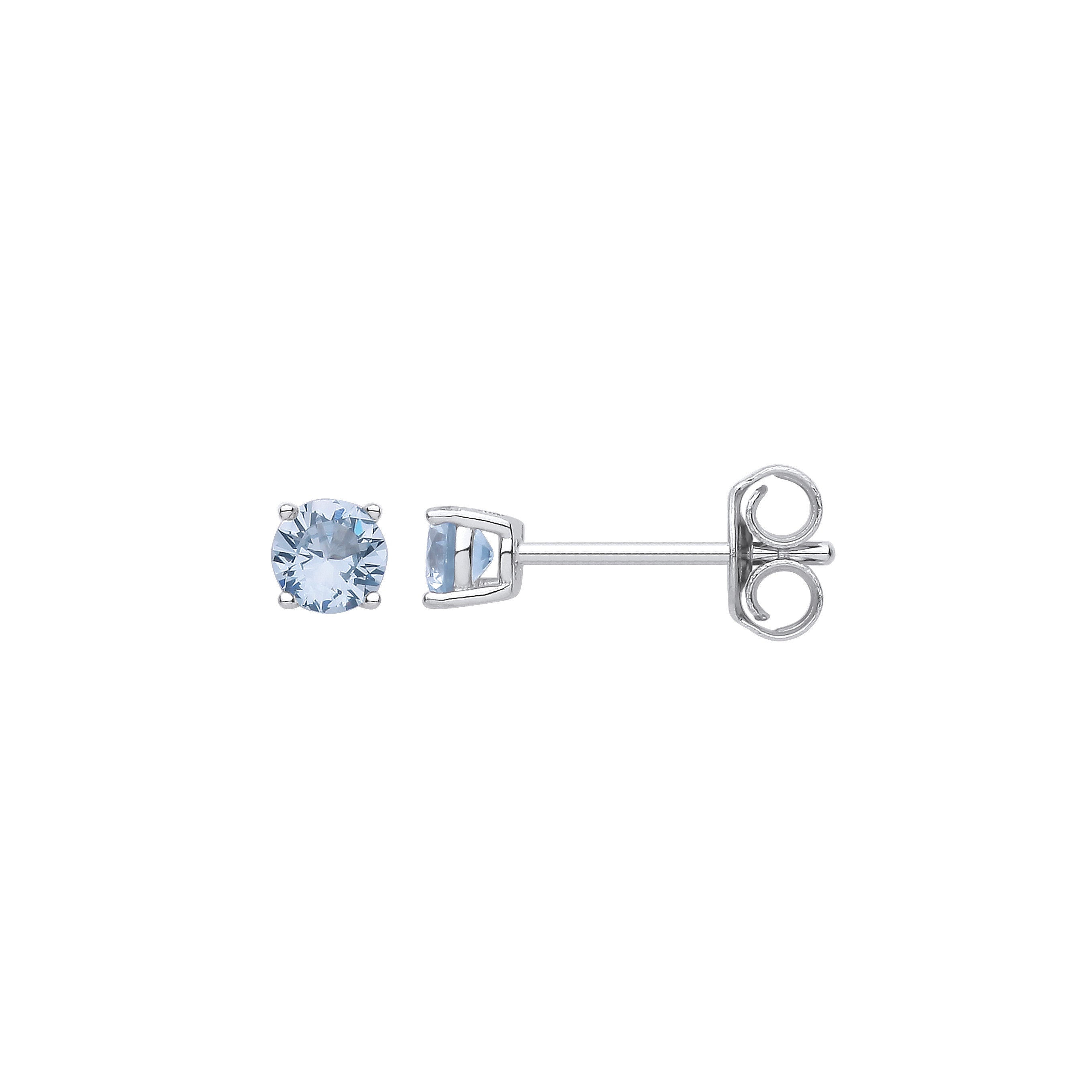 Silver BLUE Cubic Zirconia Round Brilliant 4mm Studs - Silver