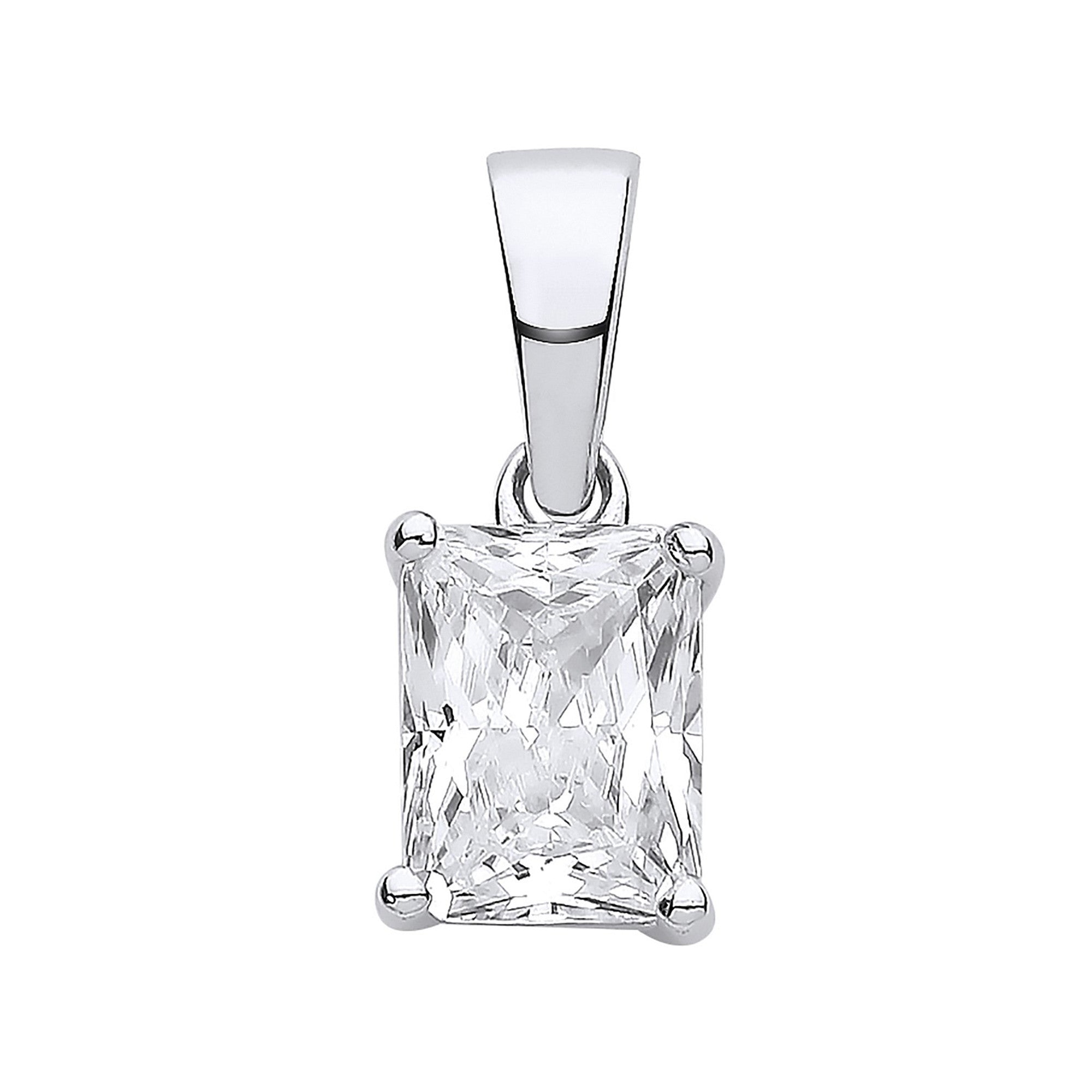 Silver CLEAR Cubic Zirconia Emerald Cut Pendant - Silver