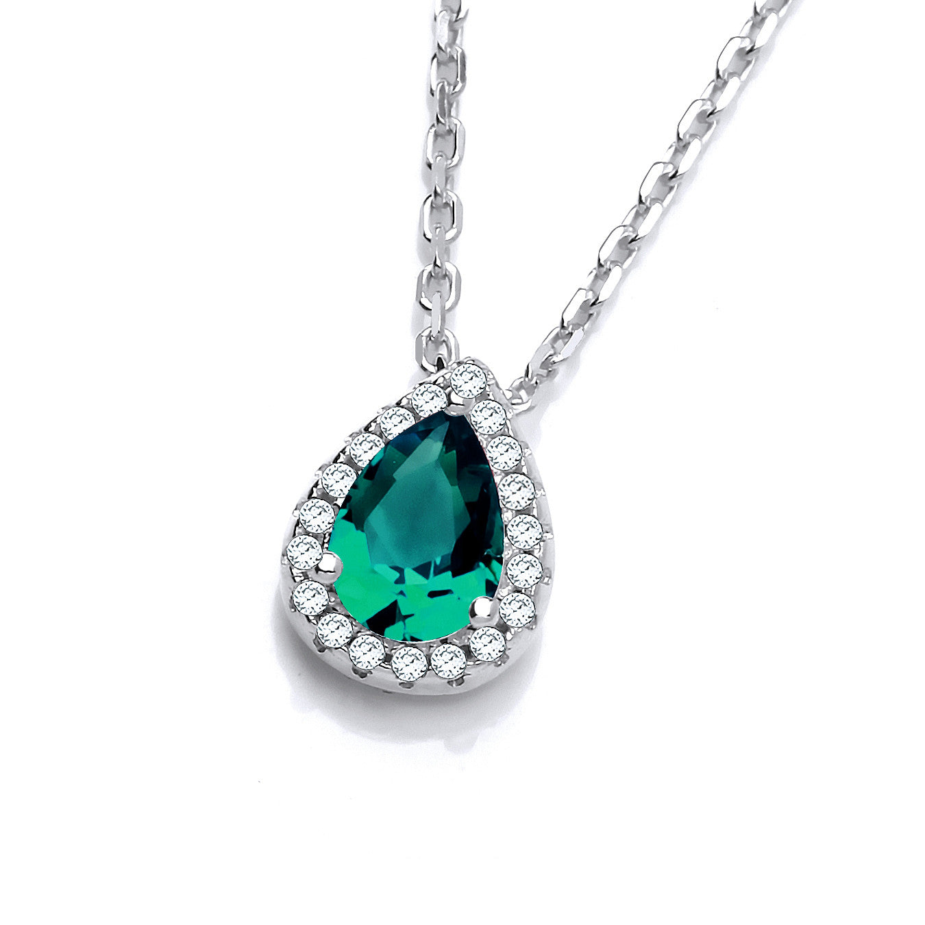 Emerald Green Cubic Zirconia Pendant with Chain - Silver