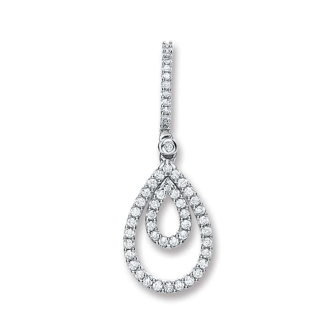 9ct White Gold 0.30ct Diamond Drop Pendant - 9ct Gold