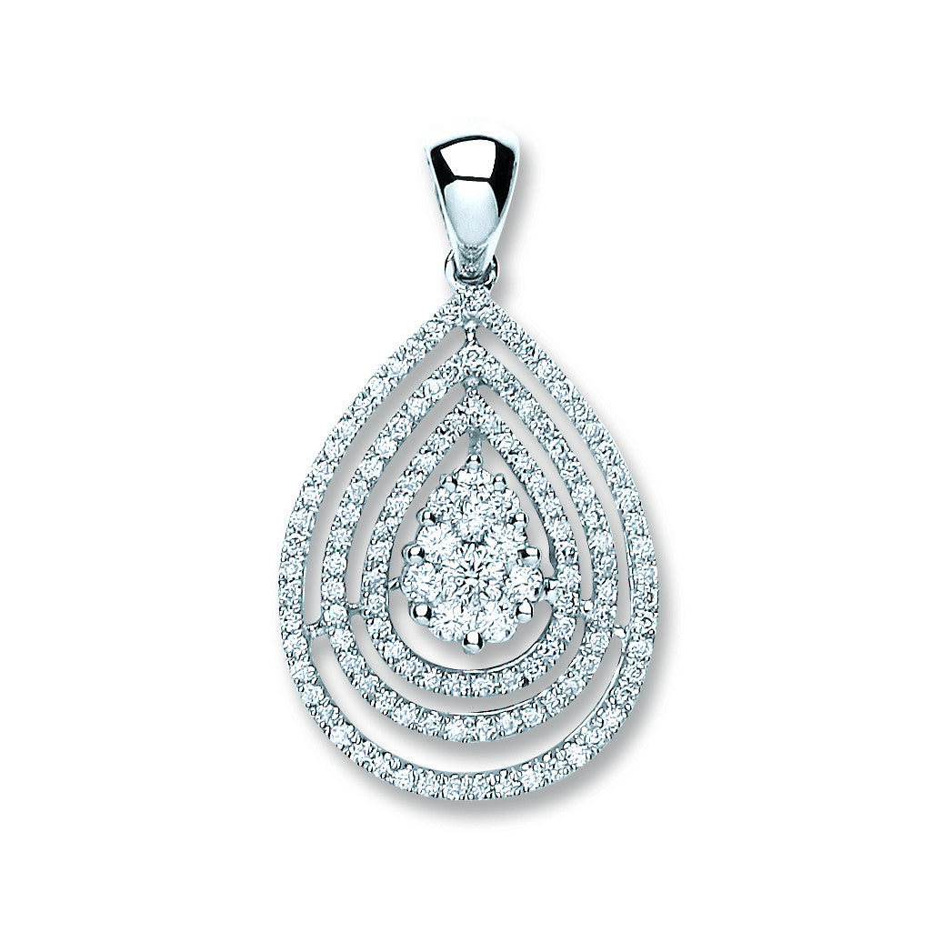 18ct White Gold 0.60ct Diamond Drop Pendant - 18ct Gold