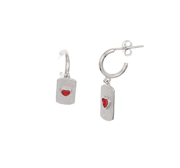 Silver Dog Tag Hollow Tube Drop Earrings - Silver