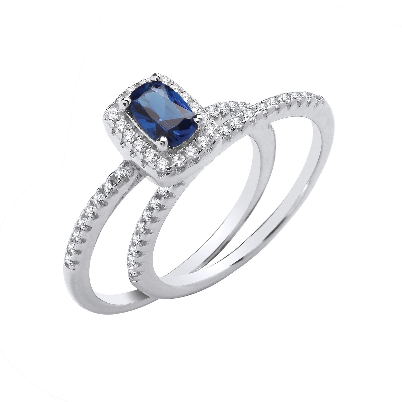 Silver Bridal Blue Cubic Zirconia Half ET Rings - Silver
