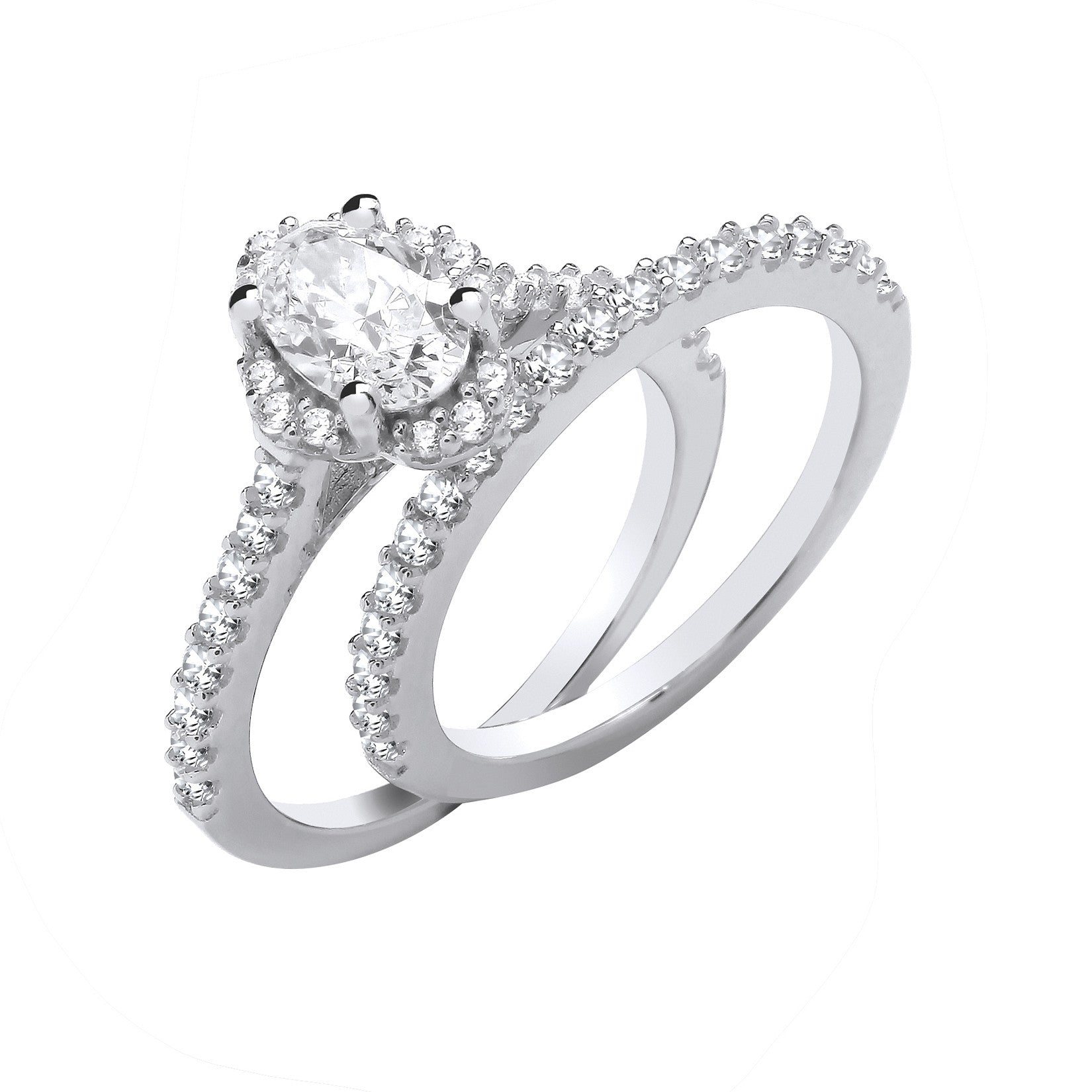 Silver Bridal Set Oval Cubic Zirconia Half ET Rings - Silver