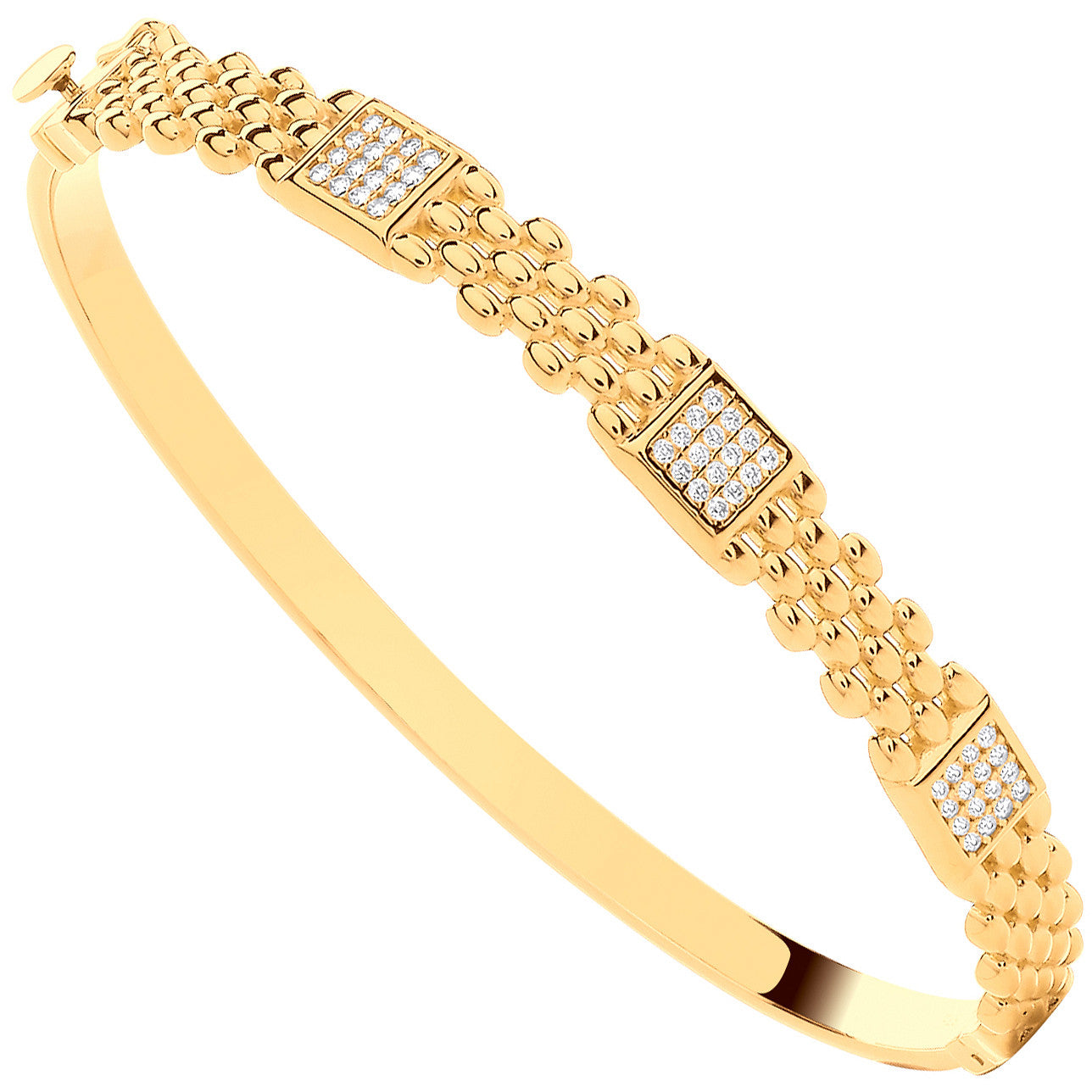 Yellow Gold Panther Link Cubic Zirconia Ladies Bangle - 9ct Gold