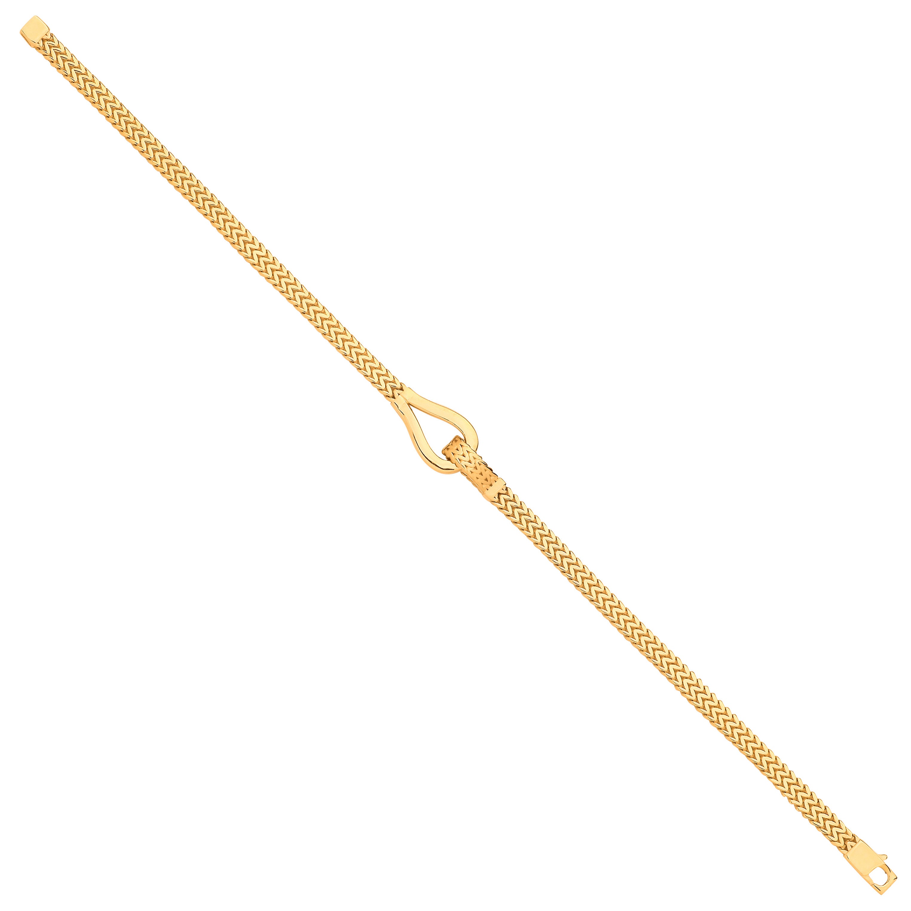 Yellow Gold Herringbone Style Hollow Hook Ladies Bracelet - 9ct Gold