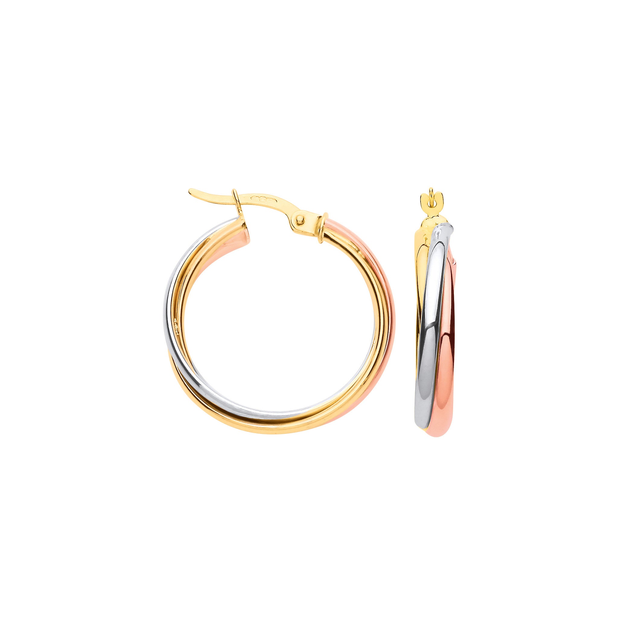 Yellow White & Rose Gold Russian Wedding 23mm Hoop Earrings - 9ct Gold