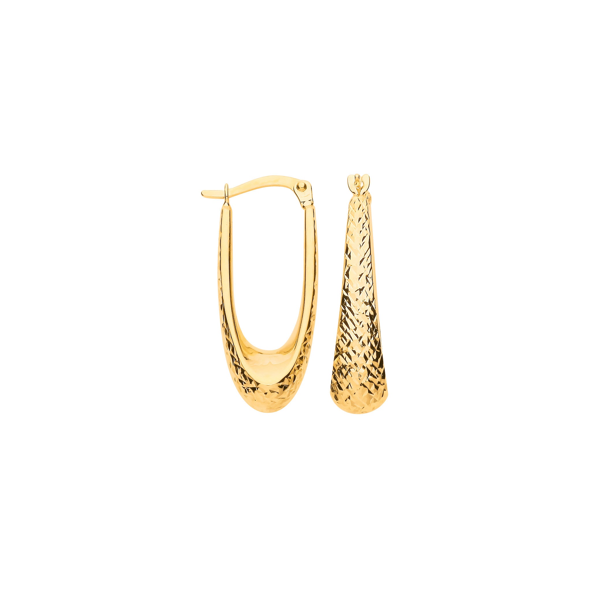 Yellow Gold D/C Elongated Hoop Earrings - 9ct Gold