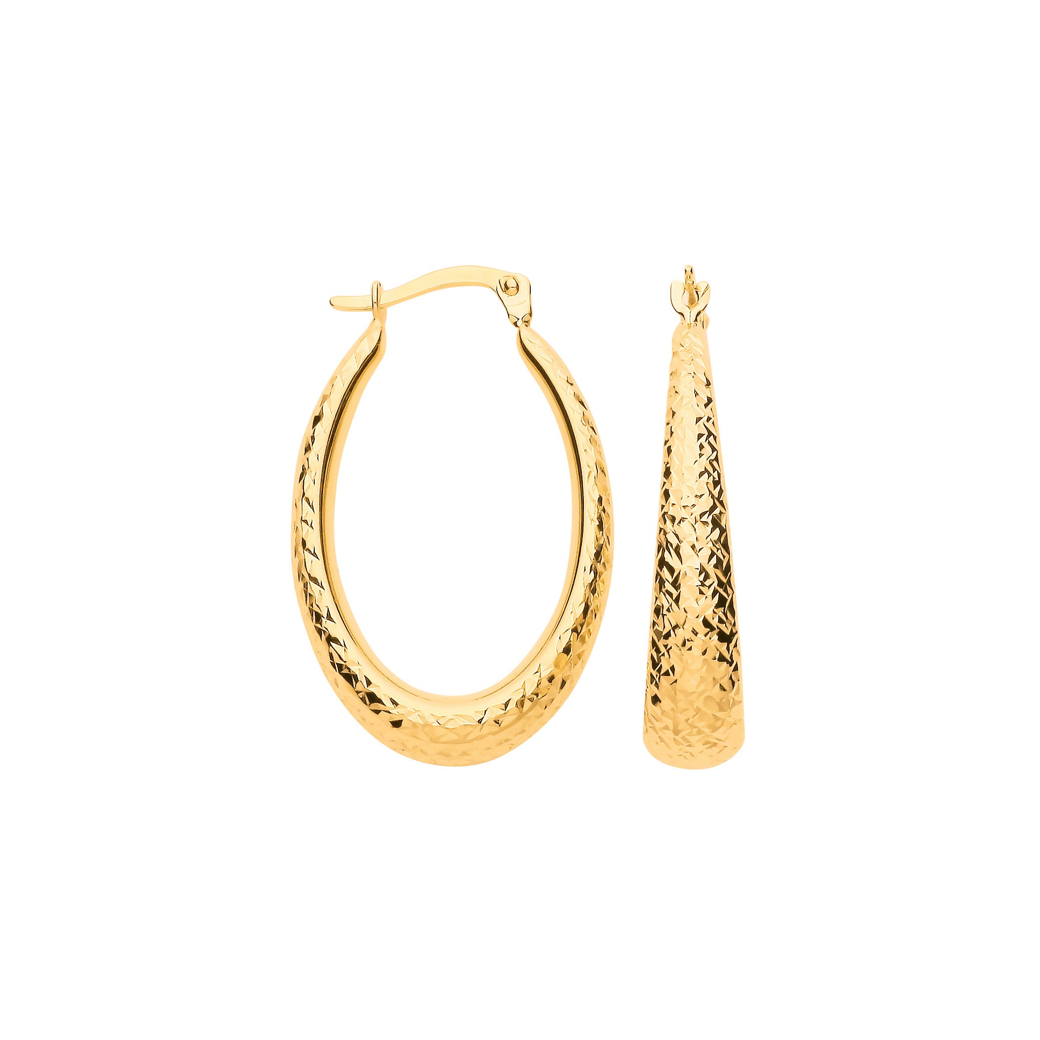 Yellow Gold D/C Elongated Oval Hoop Earrings - 9ct Gold