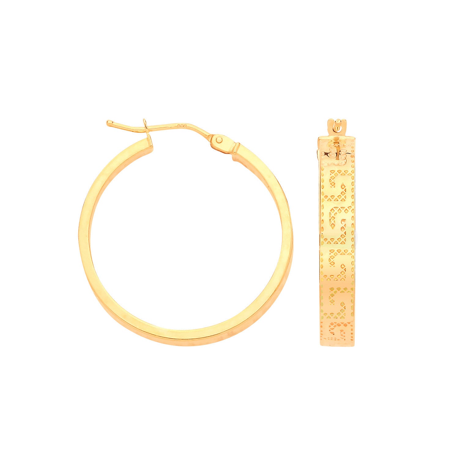 Yellow Gold Greek Key 23mm Hoop Earrings - 9ct Gold