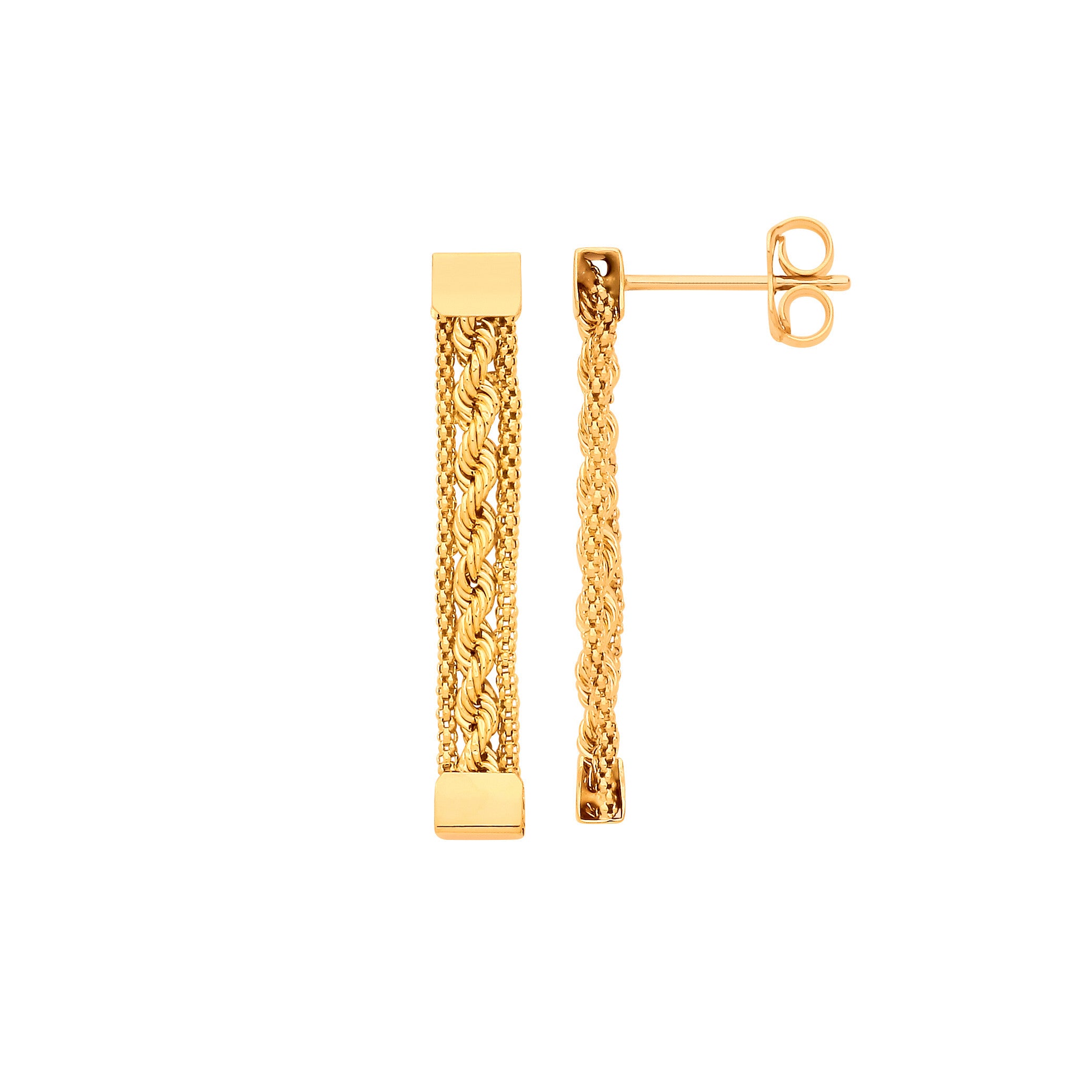 Yellow Gold Rope & Mesh Fancy Drop Earrings - 9ct Gold