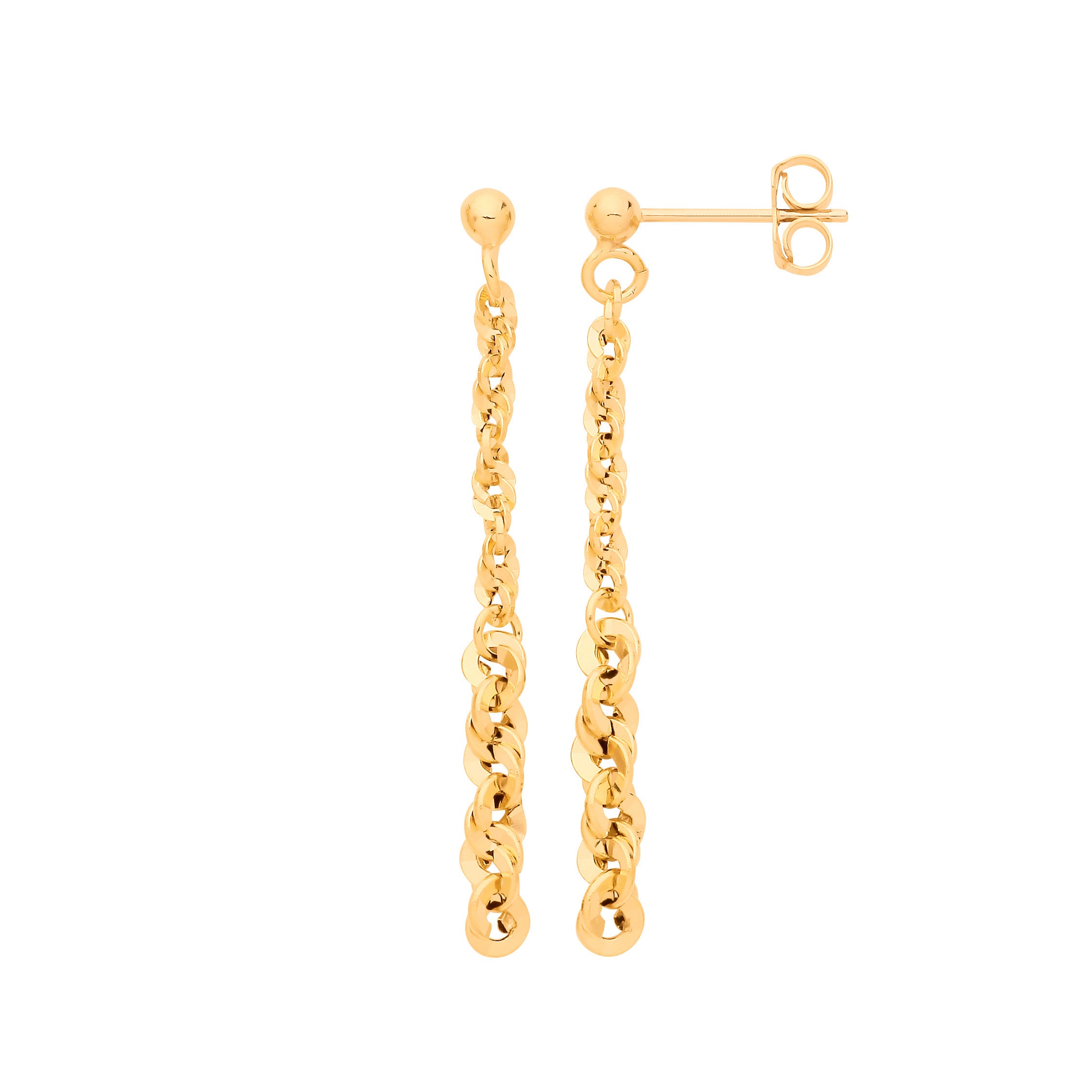 Yellow Gold Rope Graduated Drop Earrings - 9ct Gold