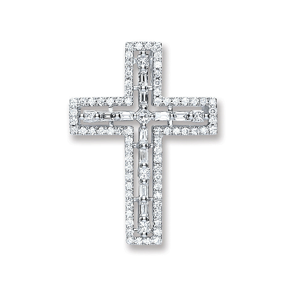 18ct White Gold 0.50ct Baguette & Brilliant Cut Diamond Cross Pendant - 18ct Gold