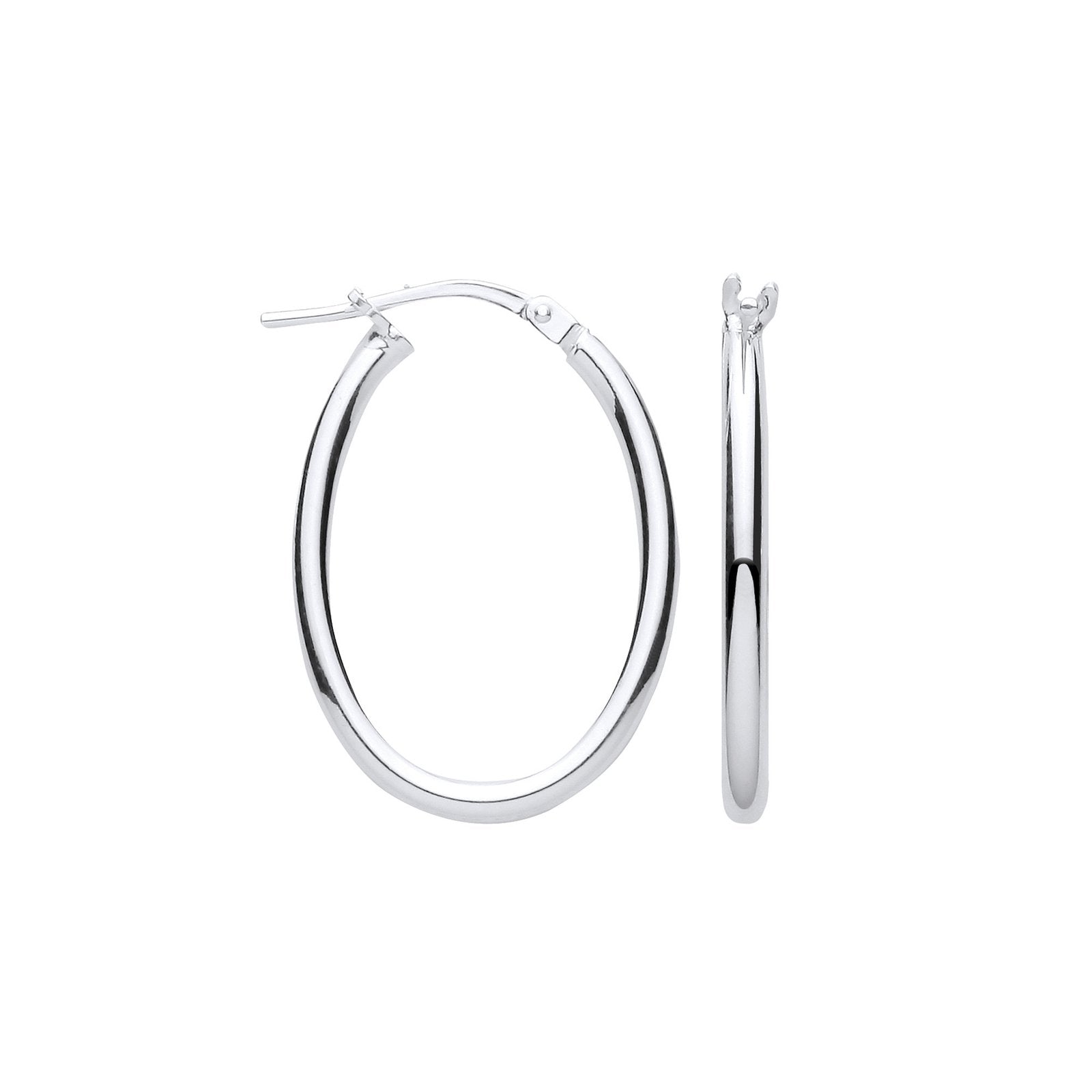 Silver Oval Tube Hoop Earrings