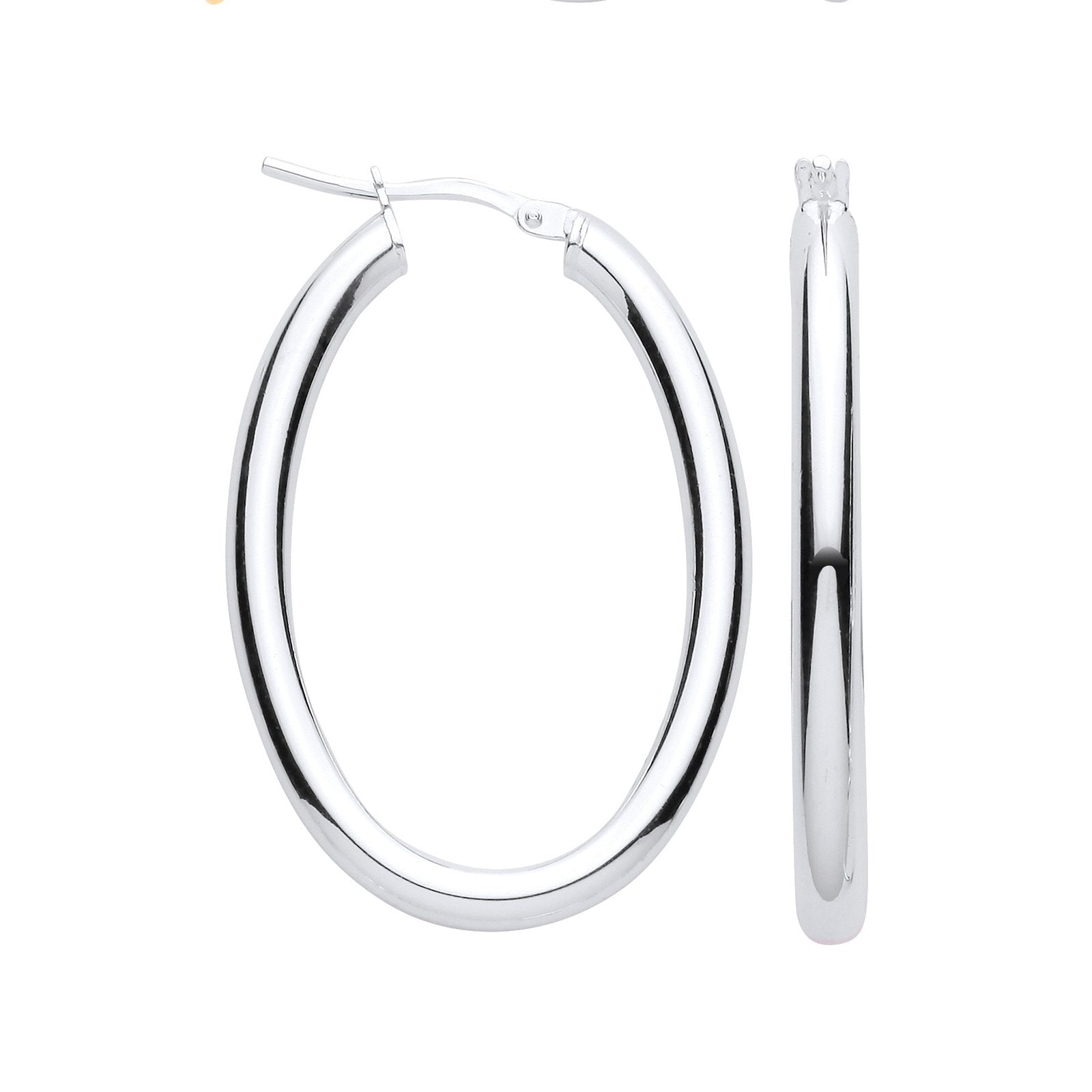 Silver Oval Tube Hoop Earrings