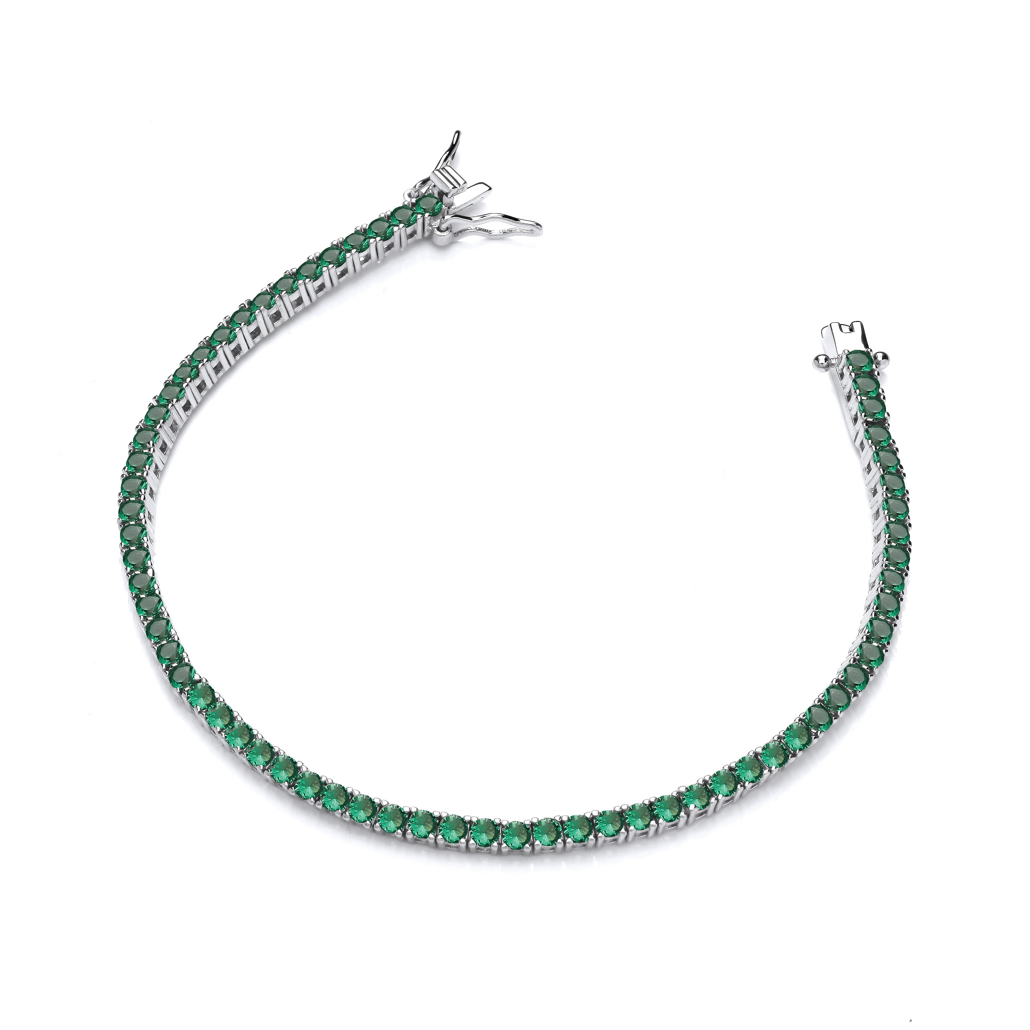 Silver Green Cubic Zirconias Tennis Ladies Bracelet - Silver