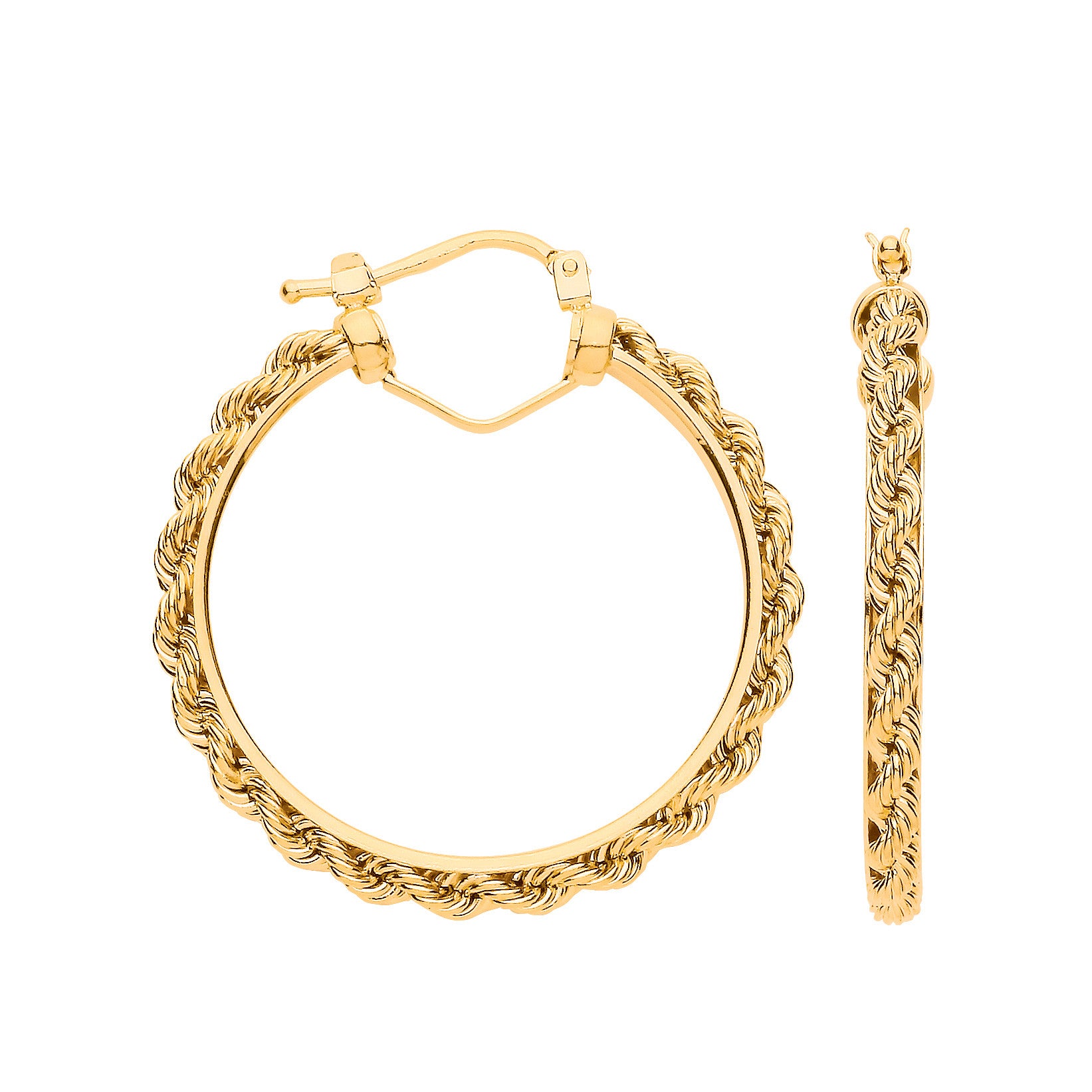 Yellow Gold Rope Chain 25mm Hoop Earrings - 9ct Gold