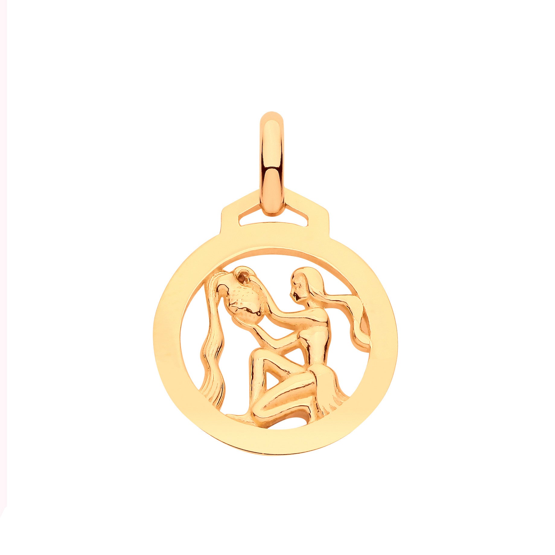 Yellow Gold Round Zodiac Pendant AQUARIUS
