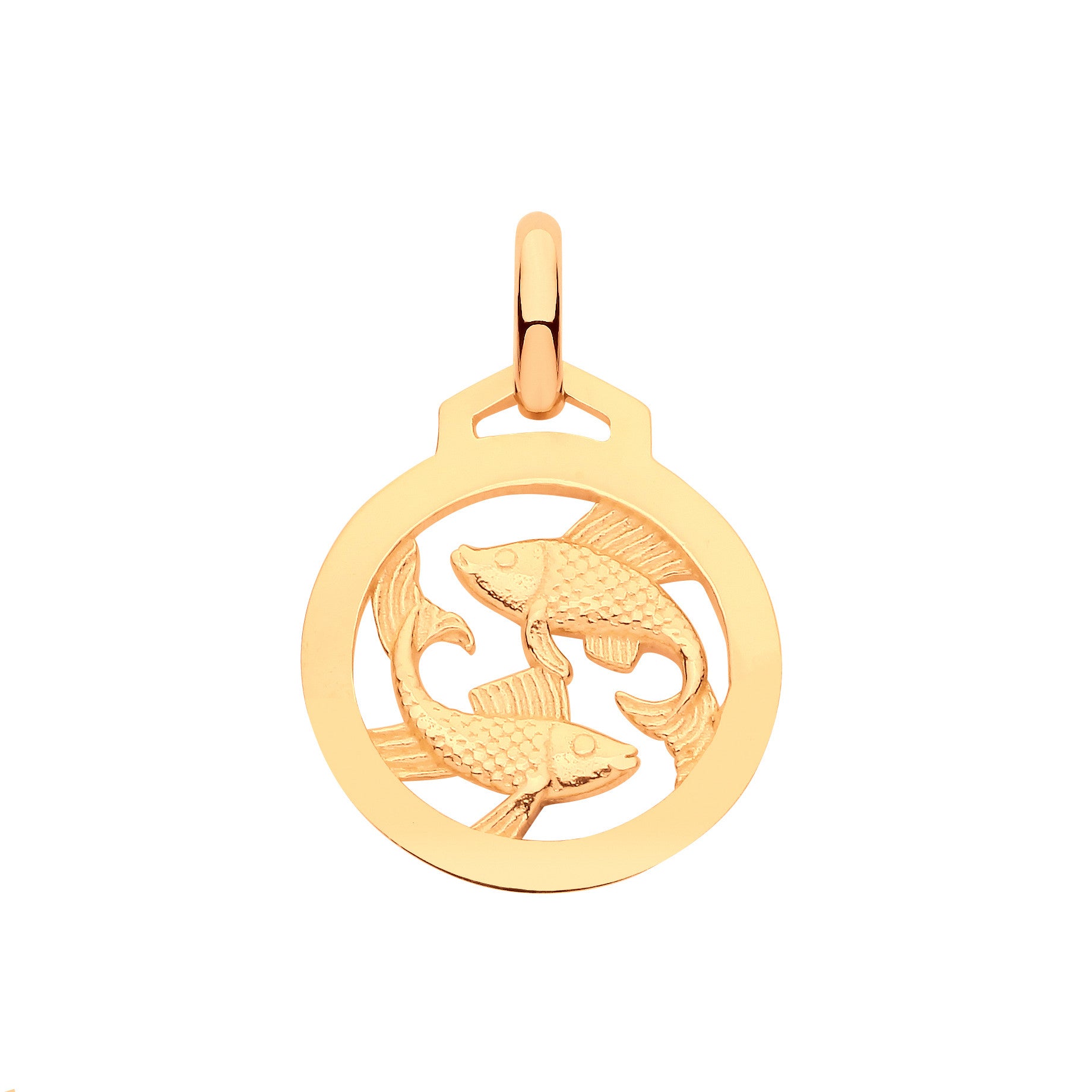 Yellow Gold Round Zodiac Pendant PISCES