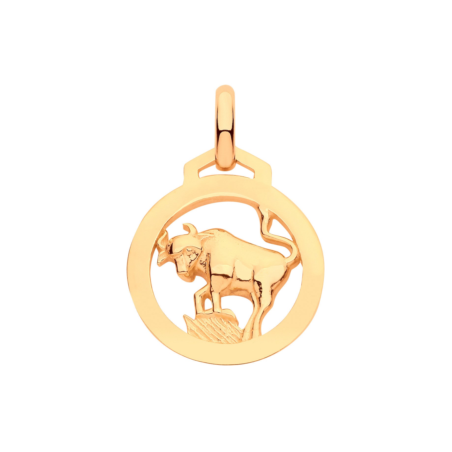 Yellow Gold Round Zodiac Pendant TAURUS